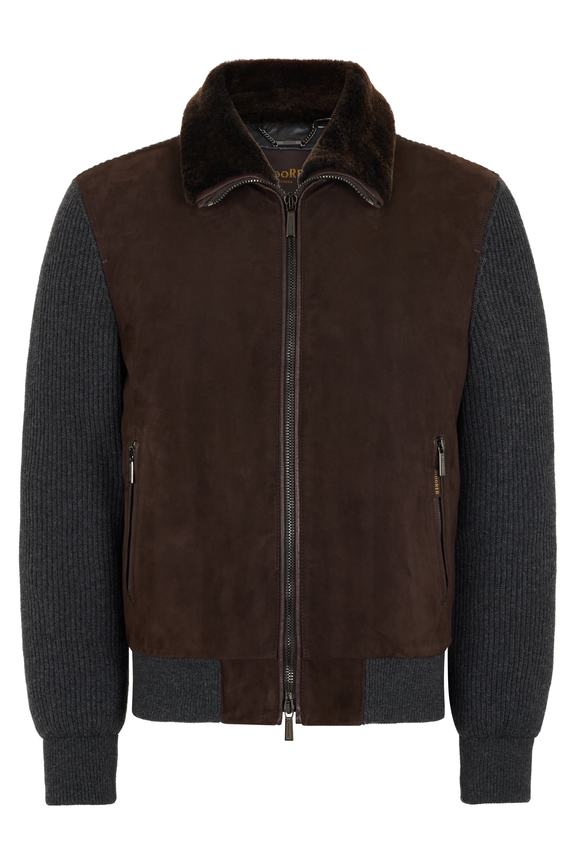 Elegant brown jacket with gray sleeves