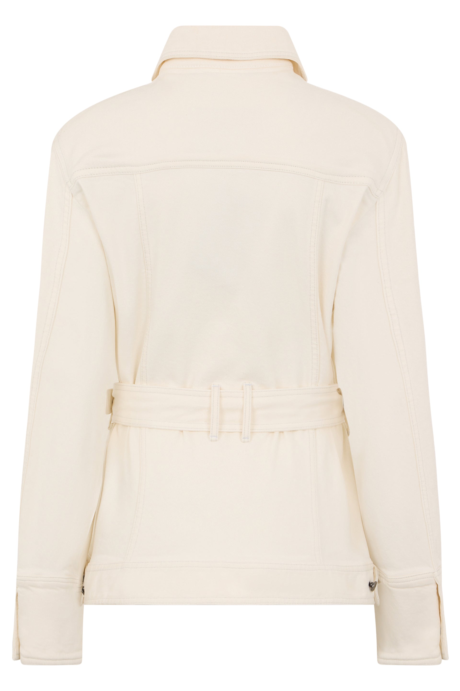 White denim jacket with a modern and versatile design.