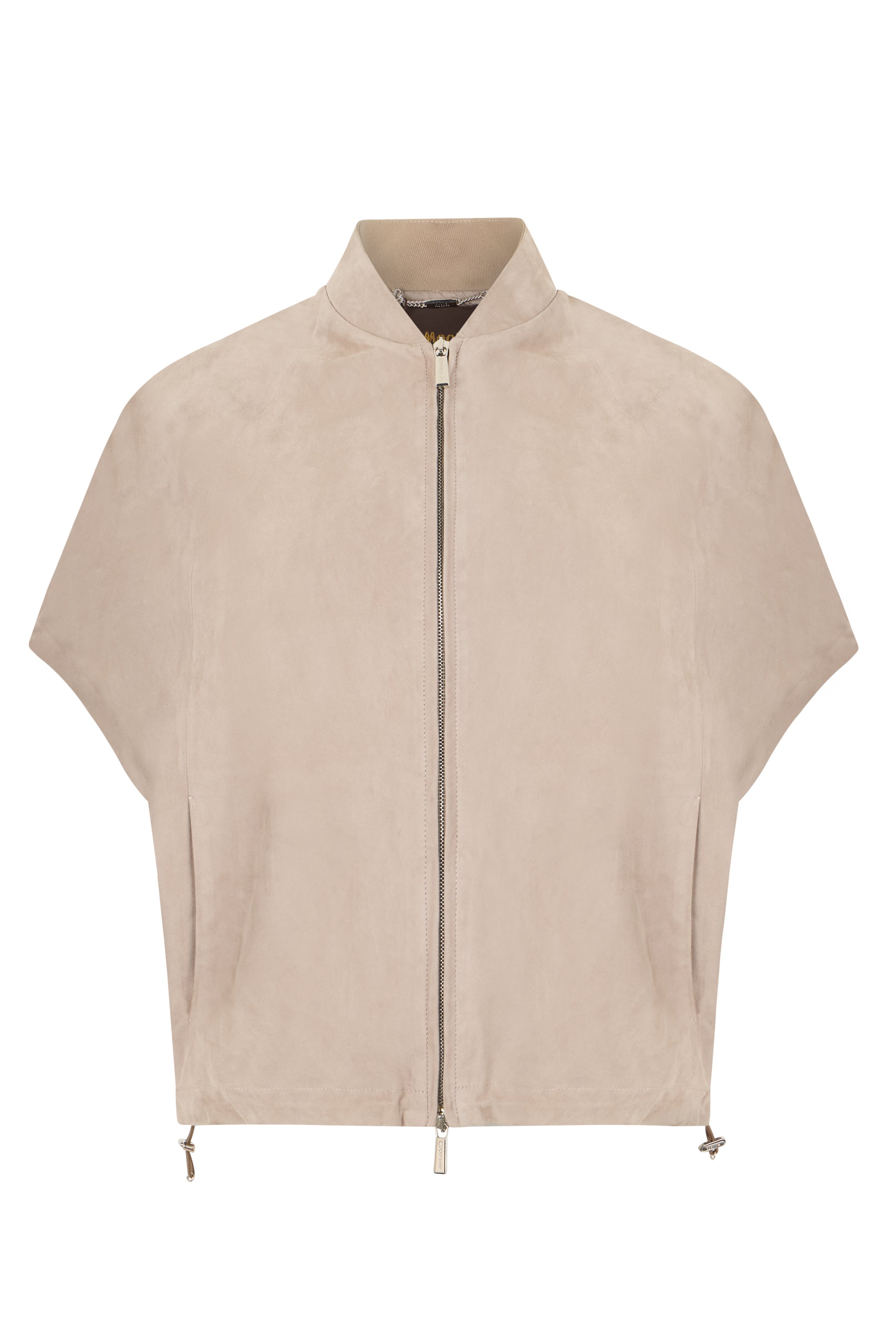 Beige leather jacket with short sleeves, versatile and minimal