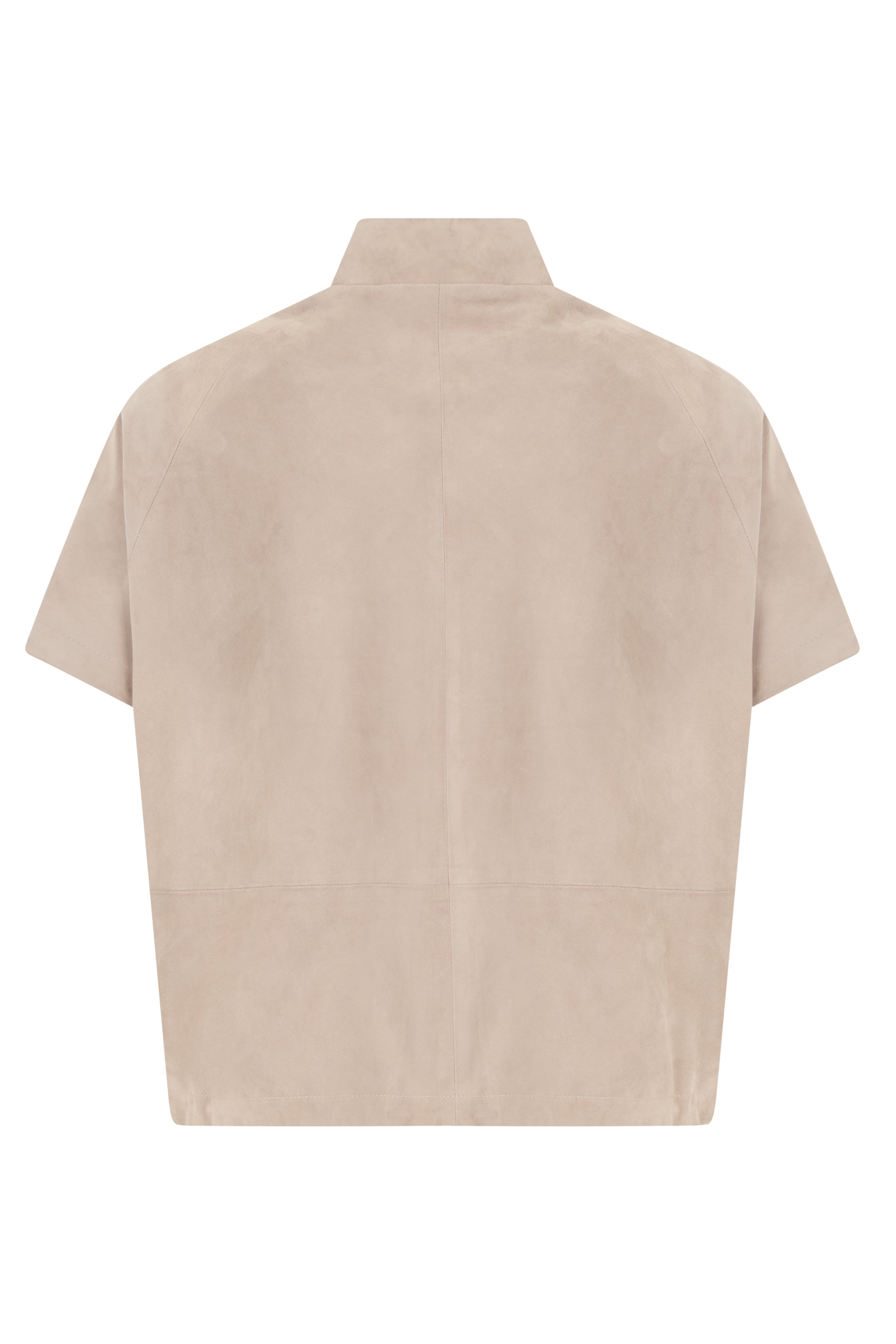 Beige leather jacket with short sleeves, versatile and minimal