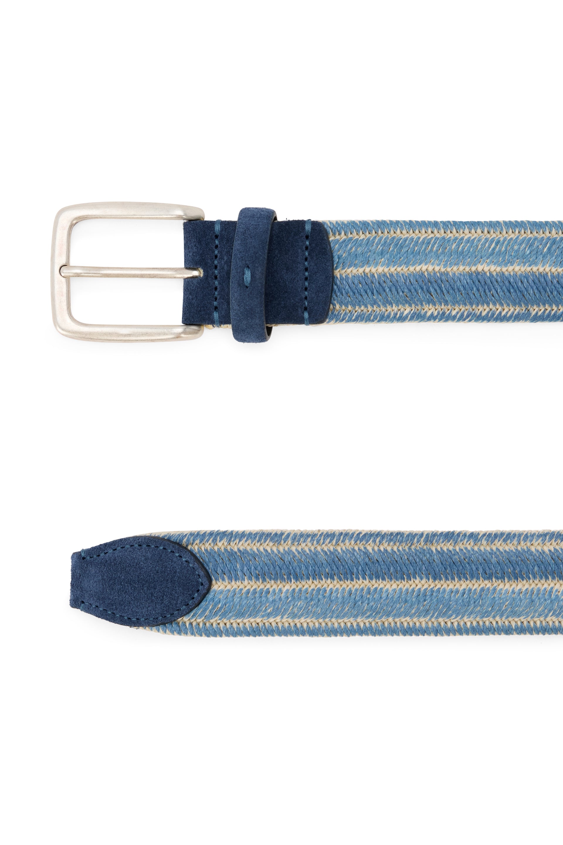 Elegant multicolored belt with silver buckle.