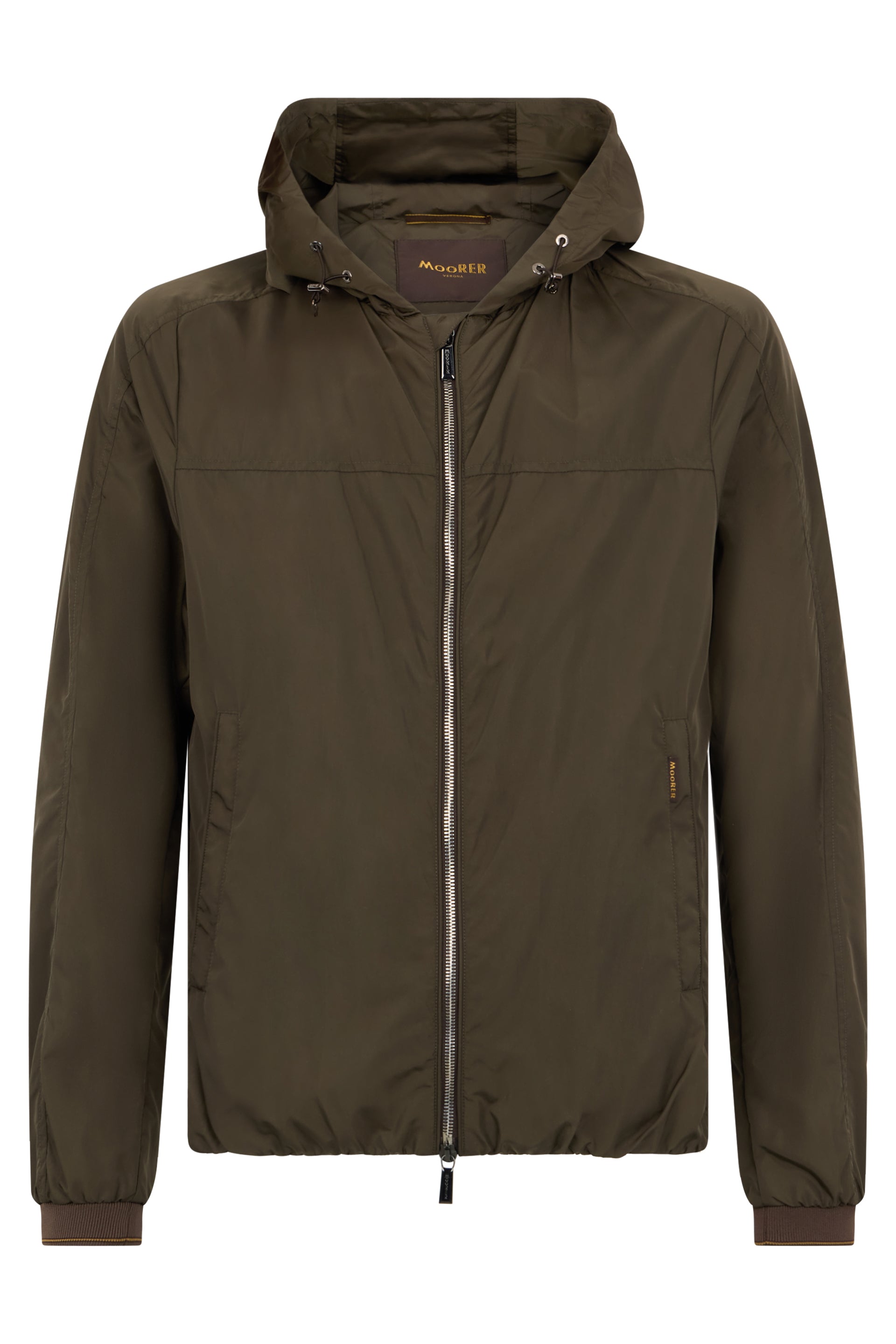Wind jacket with military green hood and a sophisticated and versatile design.
