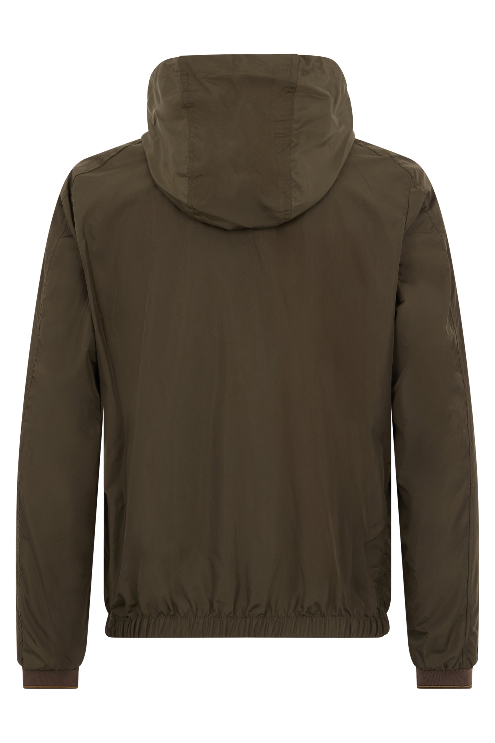 Wind jacket with military green hood and a sophisticated and versatile design.