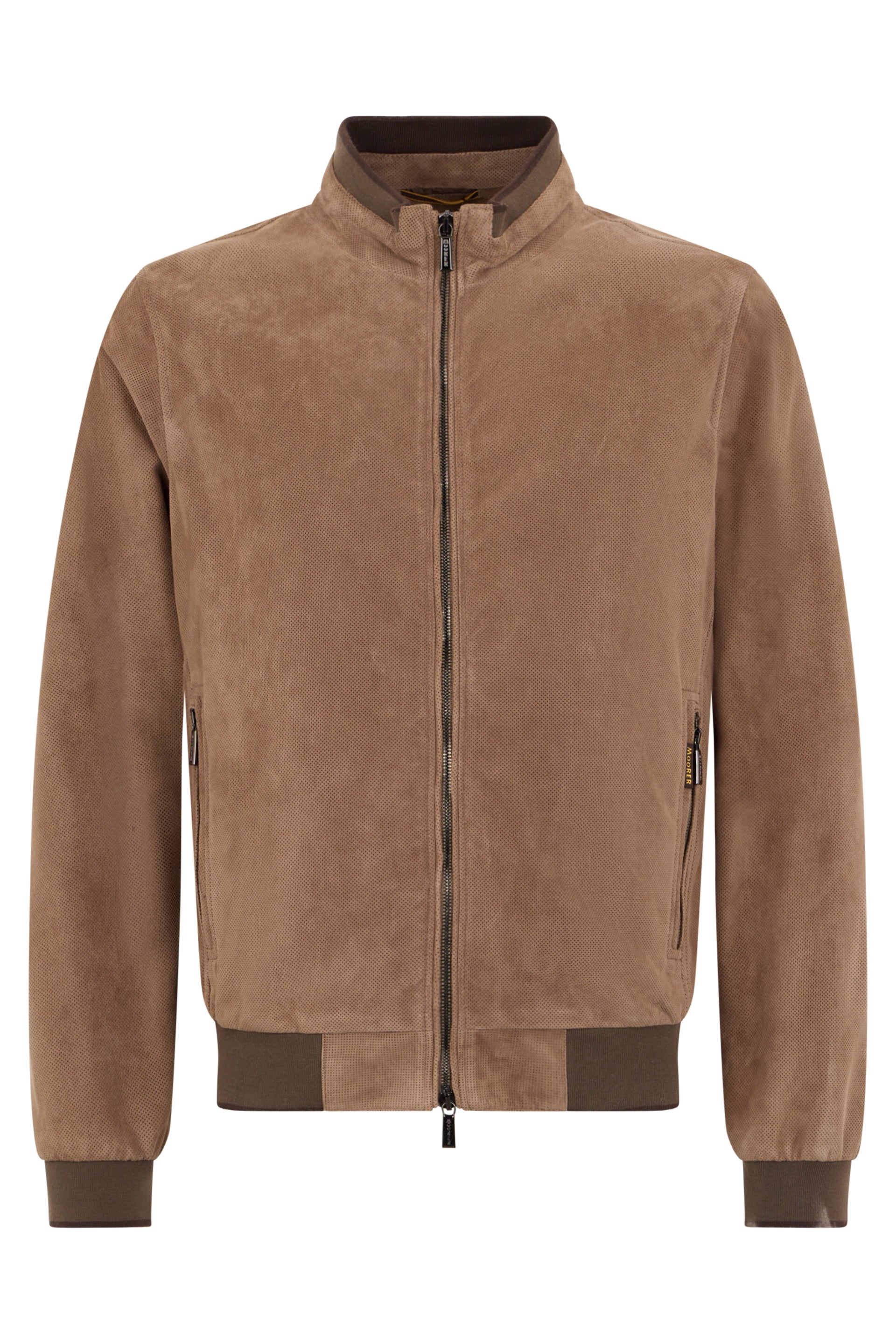 Leather bomber jacket with casual and versatile design.