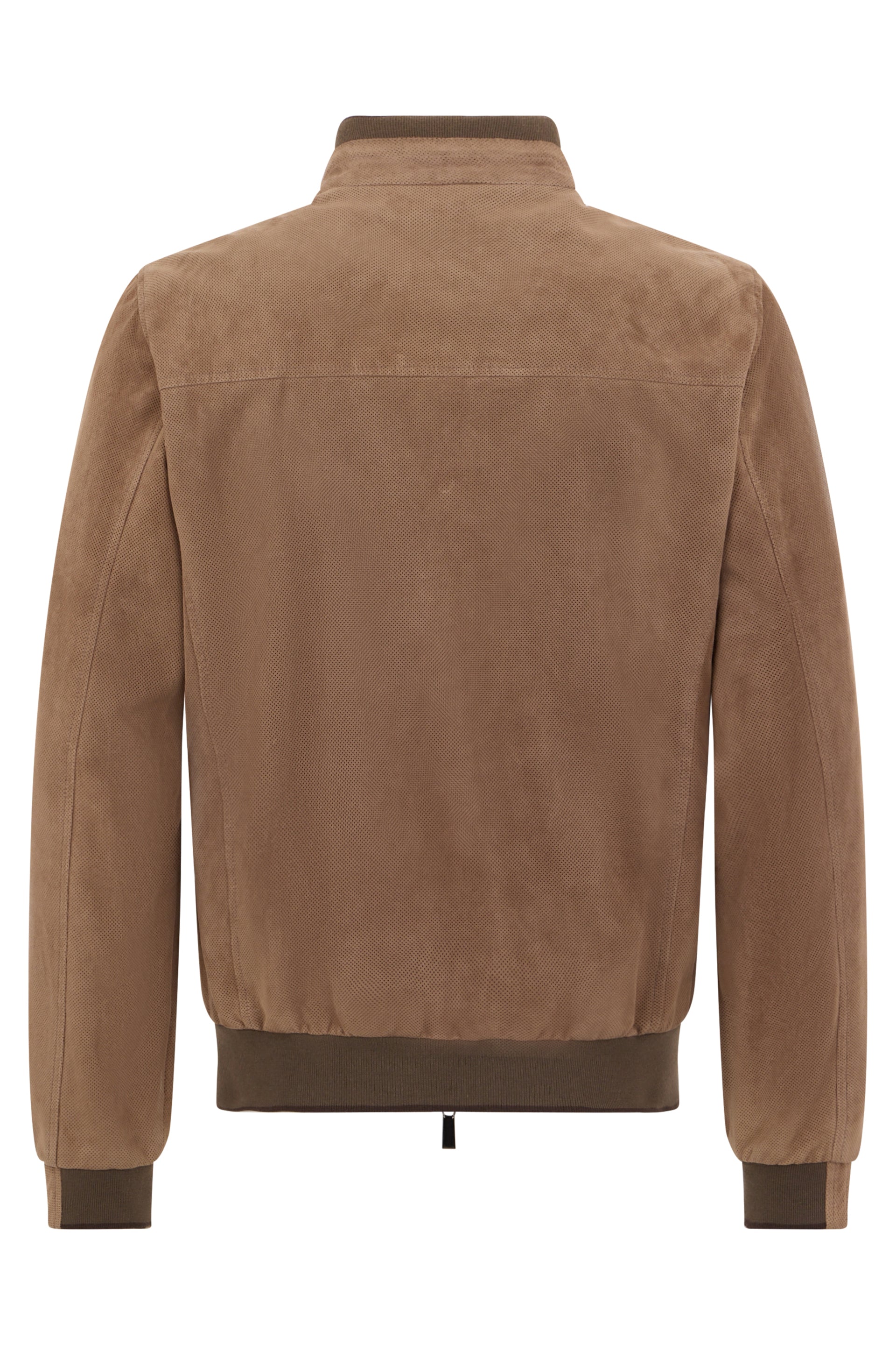 Leather bomber jacket with casual and versatile design.