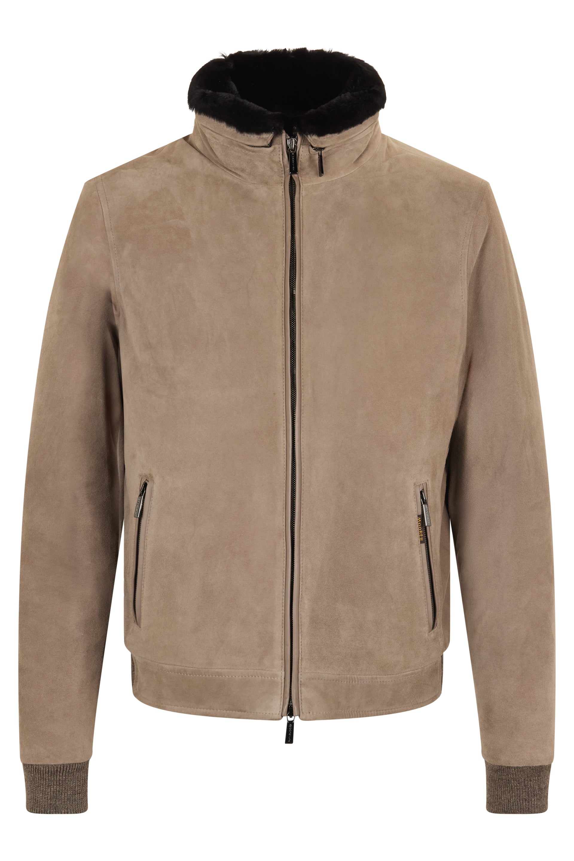Light beige jacket with zipper and fur collar