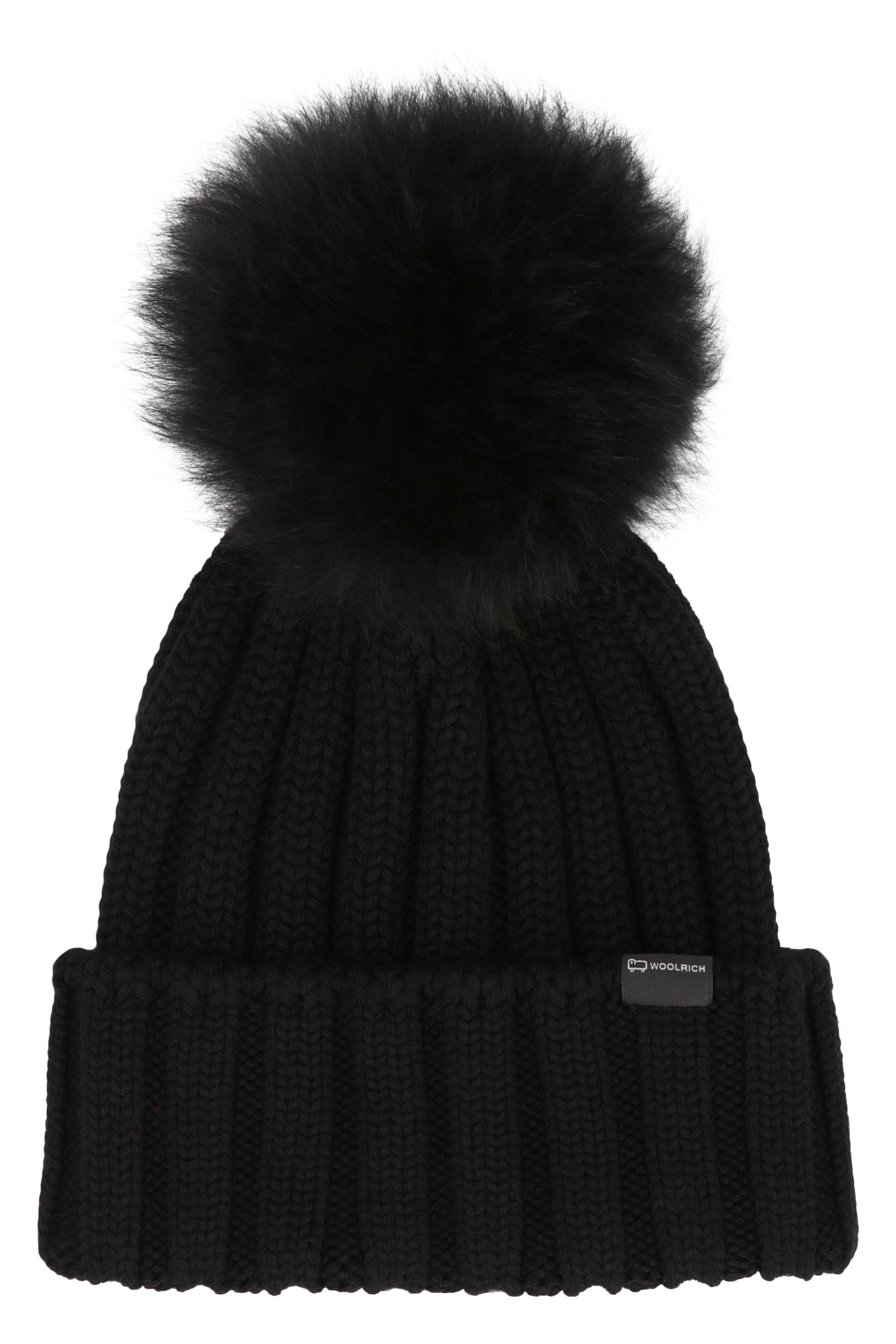 Knitted wool beanie with pom-pom