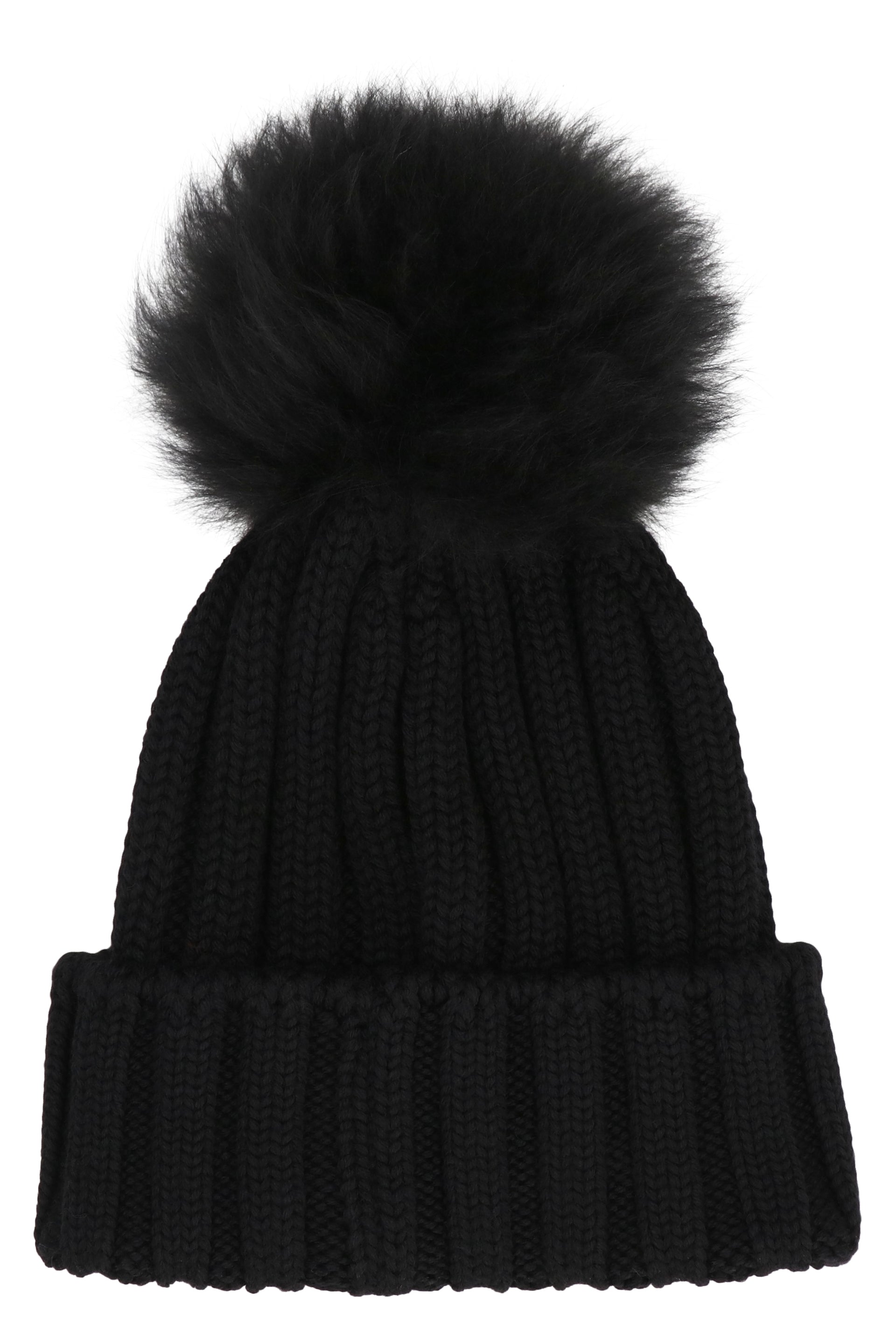 Knitted wool beanie with pom-pom