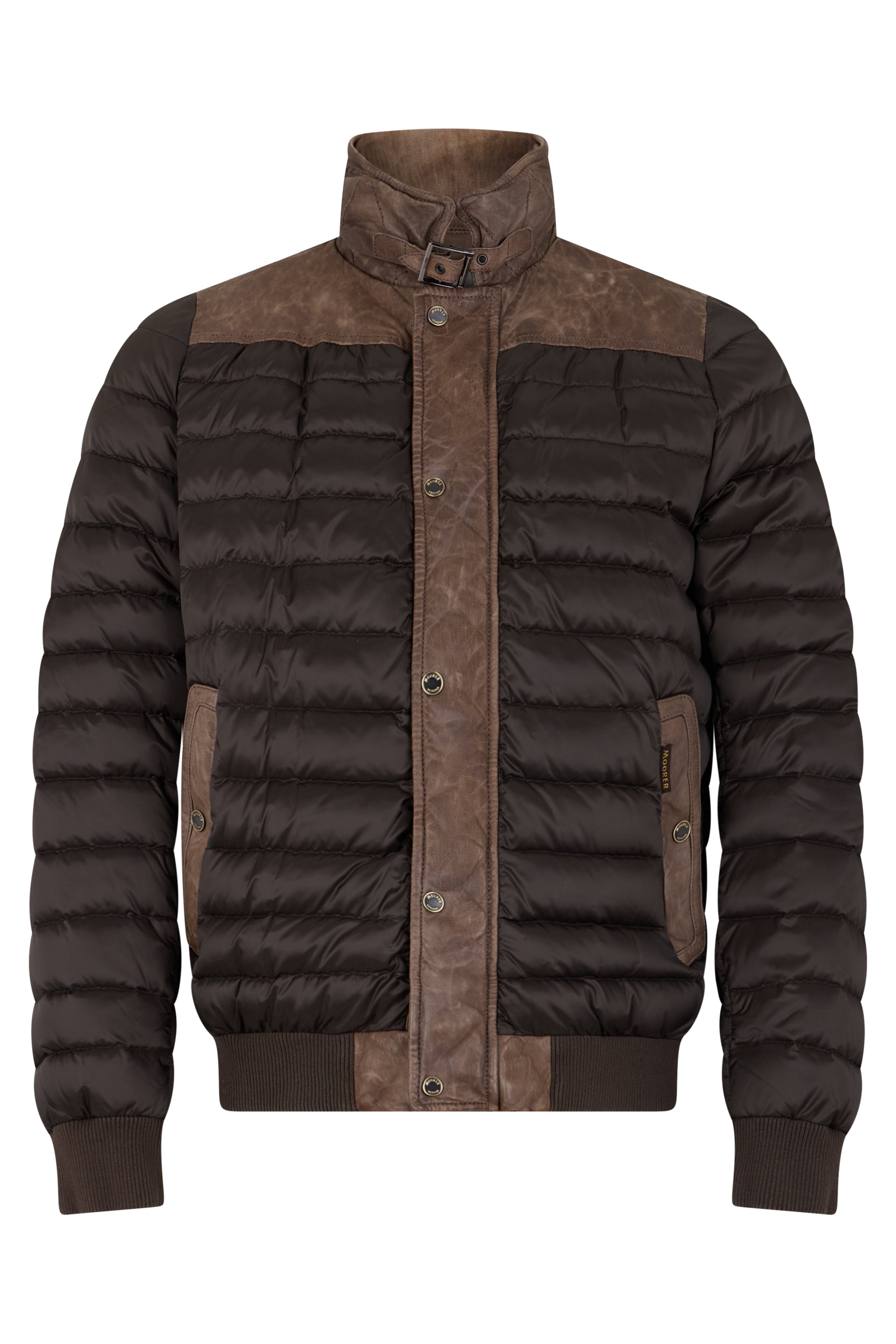 Brown puffer with leather accents