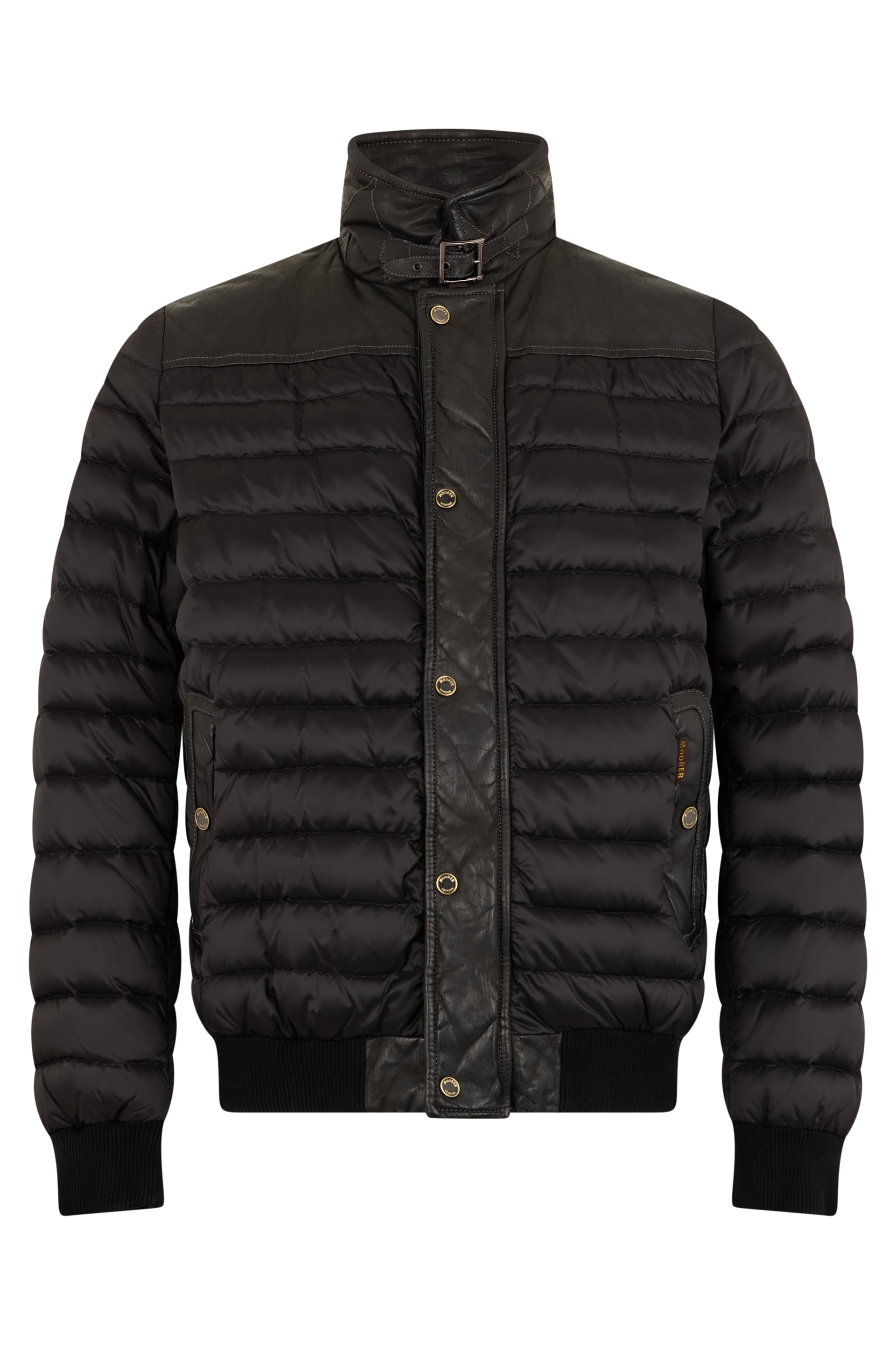 Black padded jacket with leather inserts