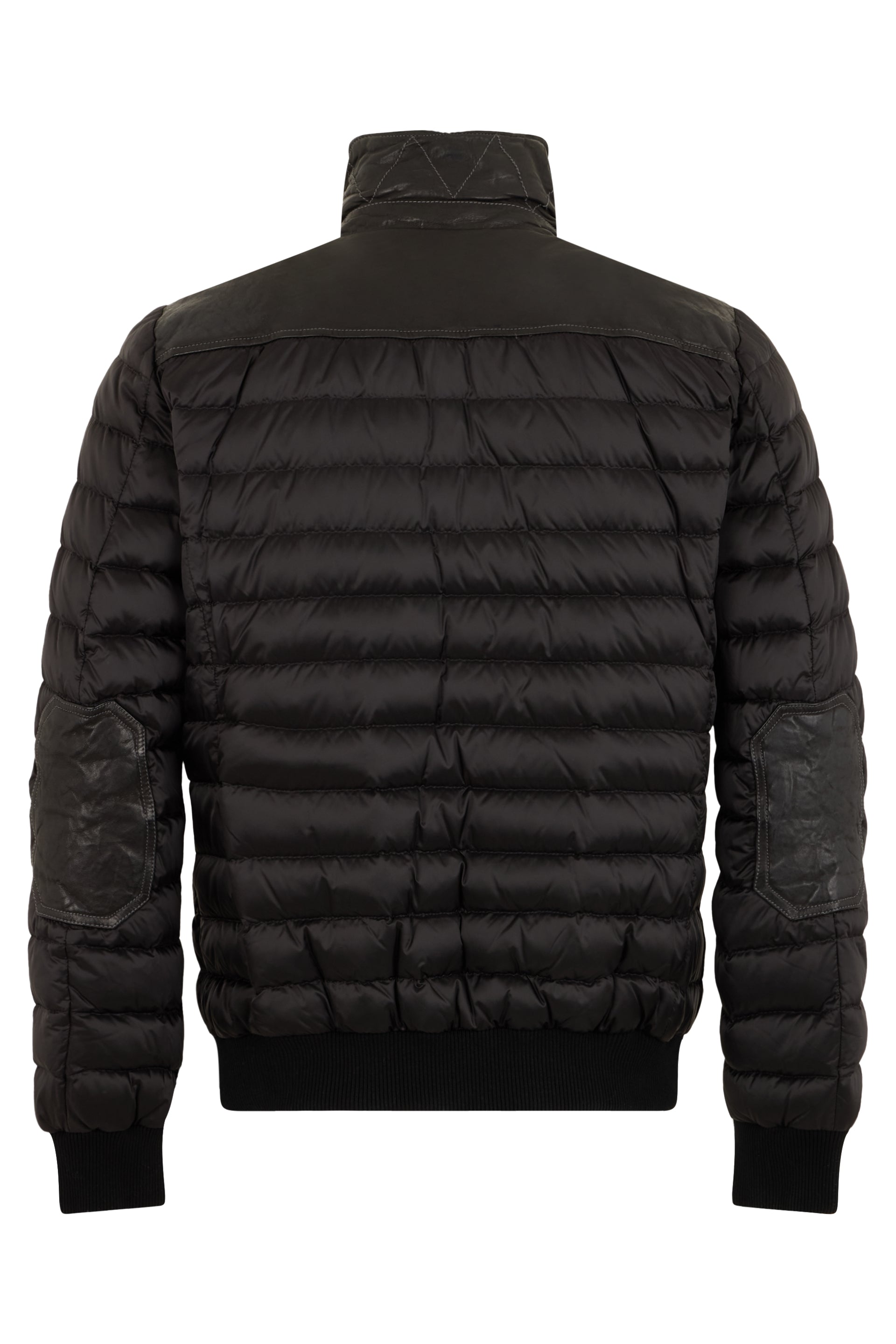 Black padded jacket with leather inserts