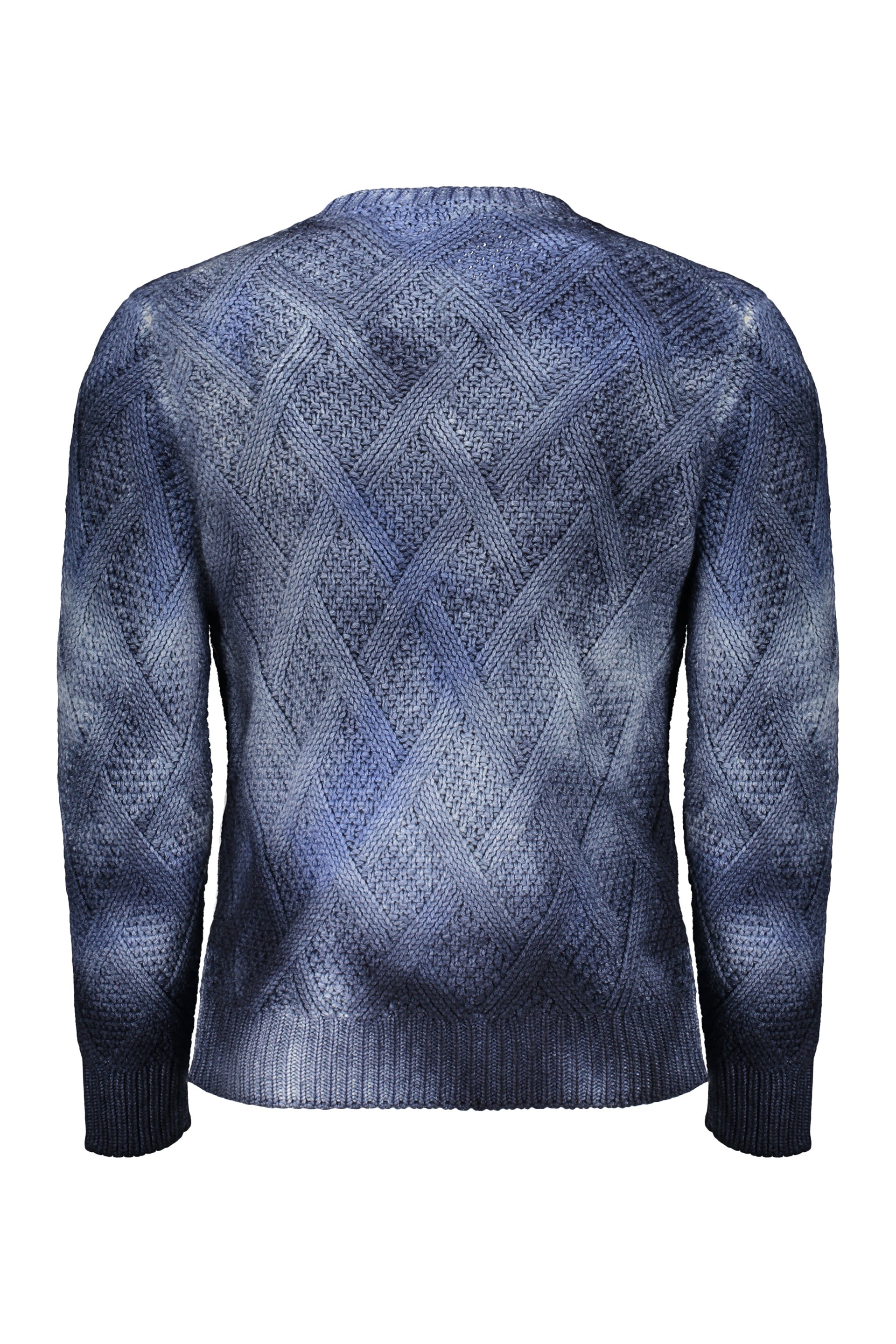 Data la lingua di origine (it) e la lingua di destinazione (en), la traduzione di "Maglione tie-dye blu scuro" in inglese è "dark blue tie-dye sweater".