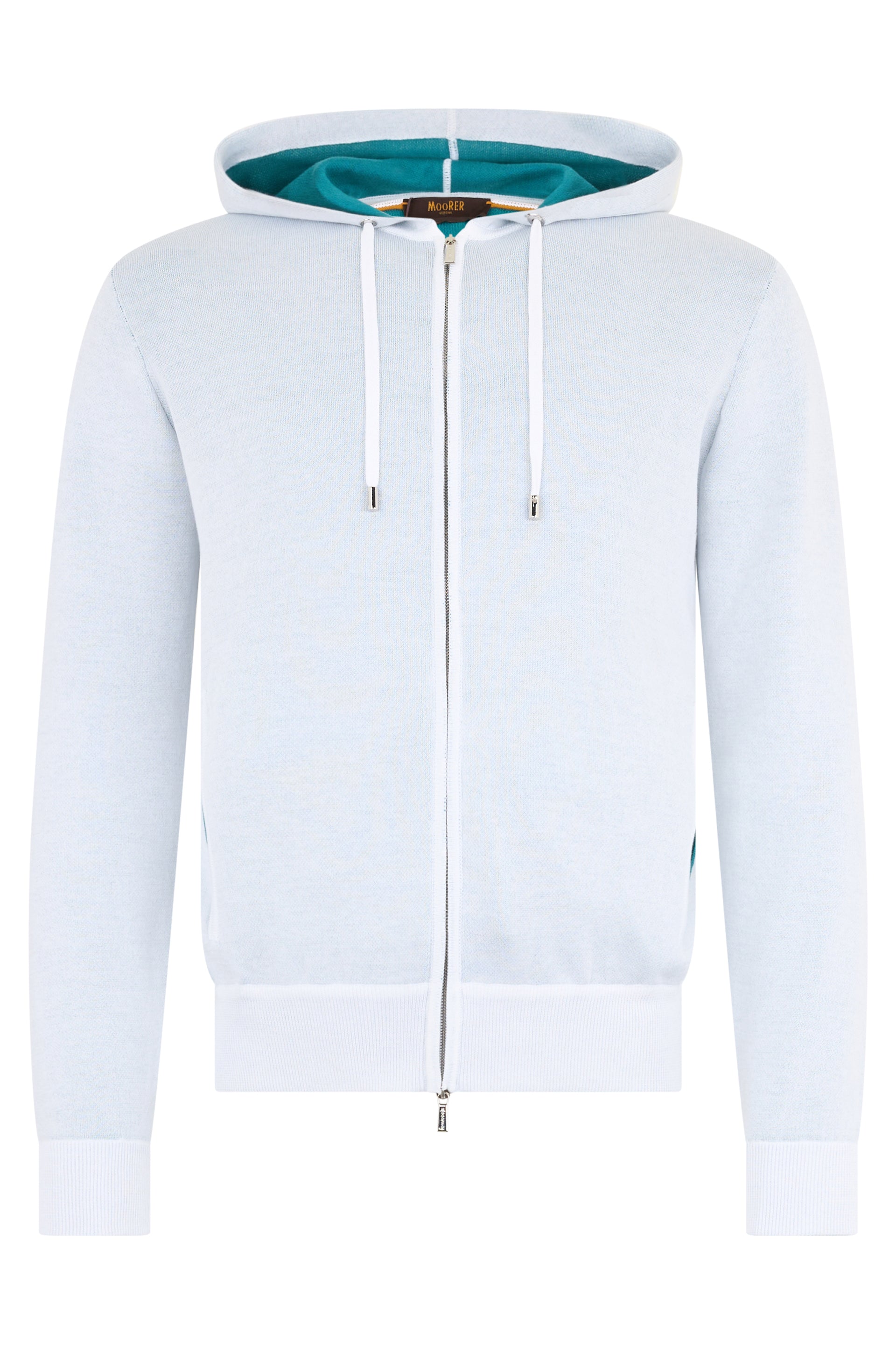 White hoodie with zipper in casual and elegant design.
