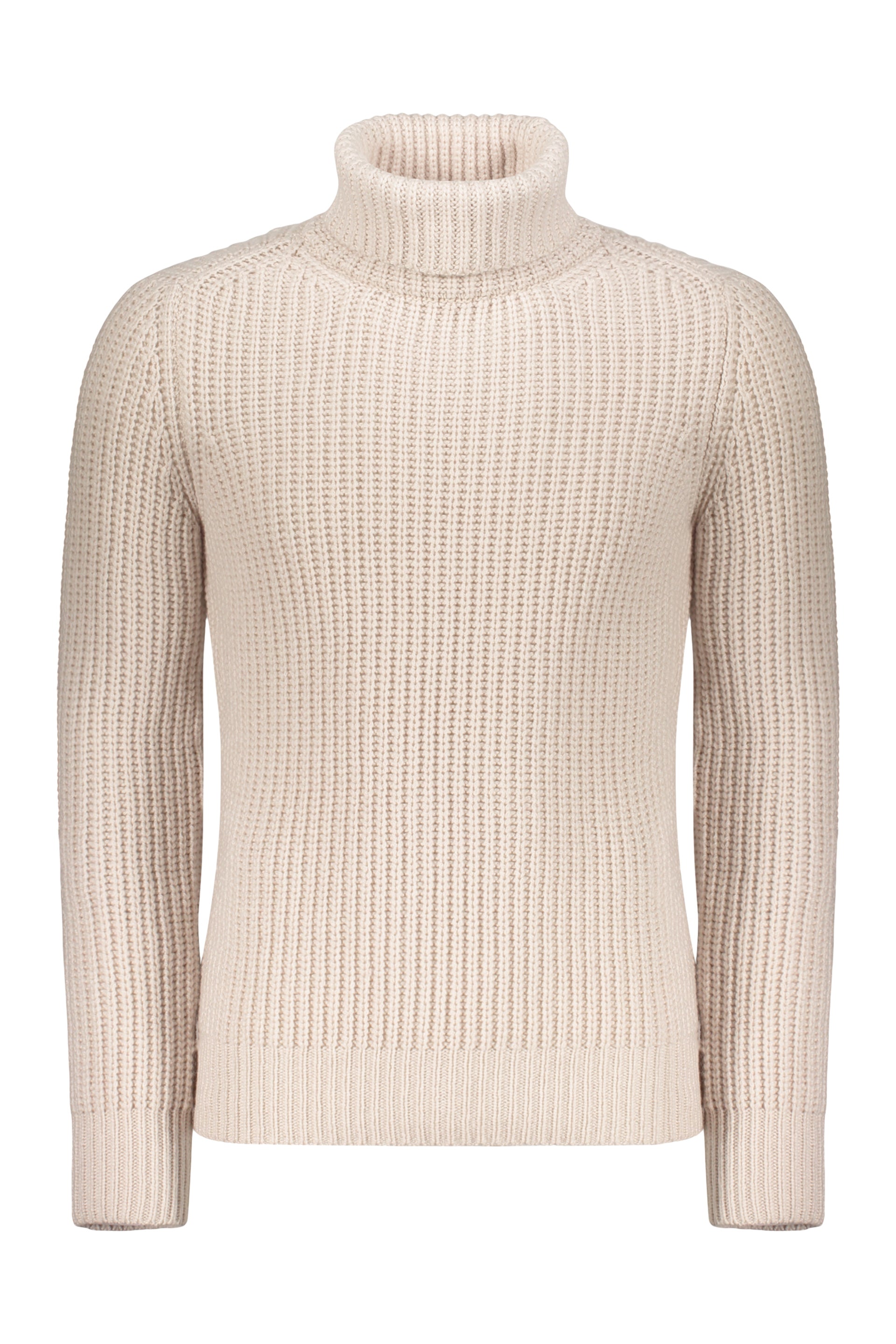 Beige sweater with high collar and wide fit in cable knit