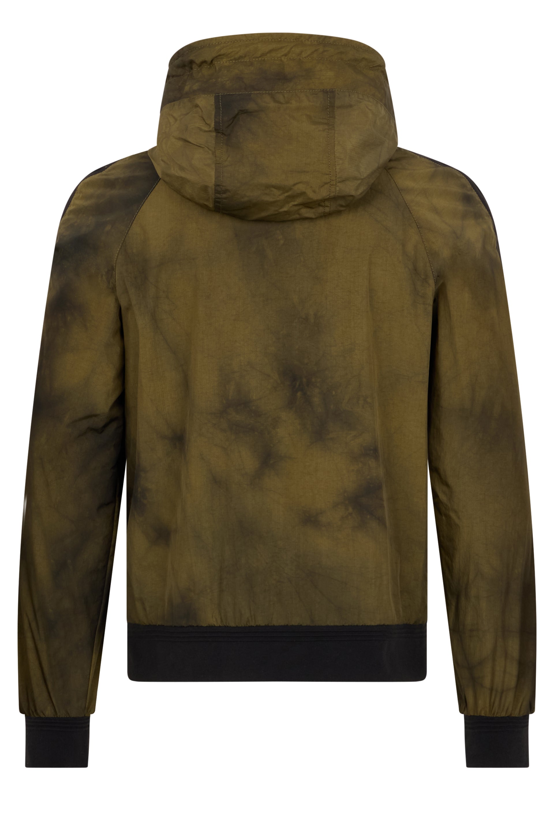 Green windbreaker with hood in casual and versatile design.