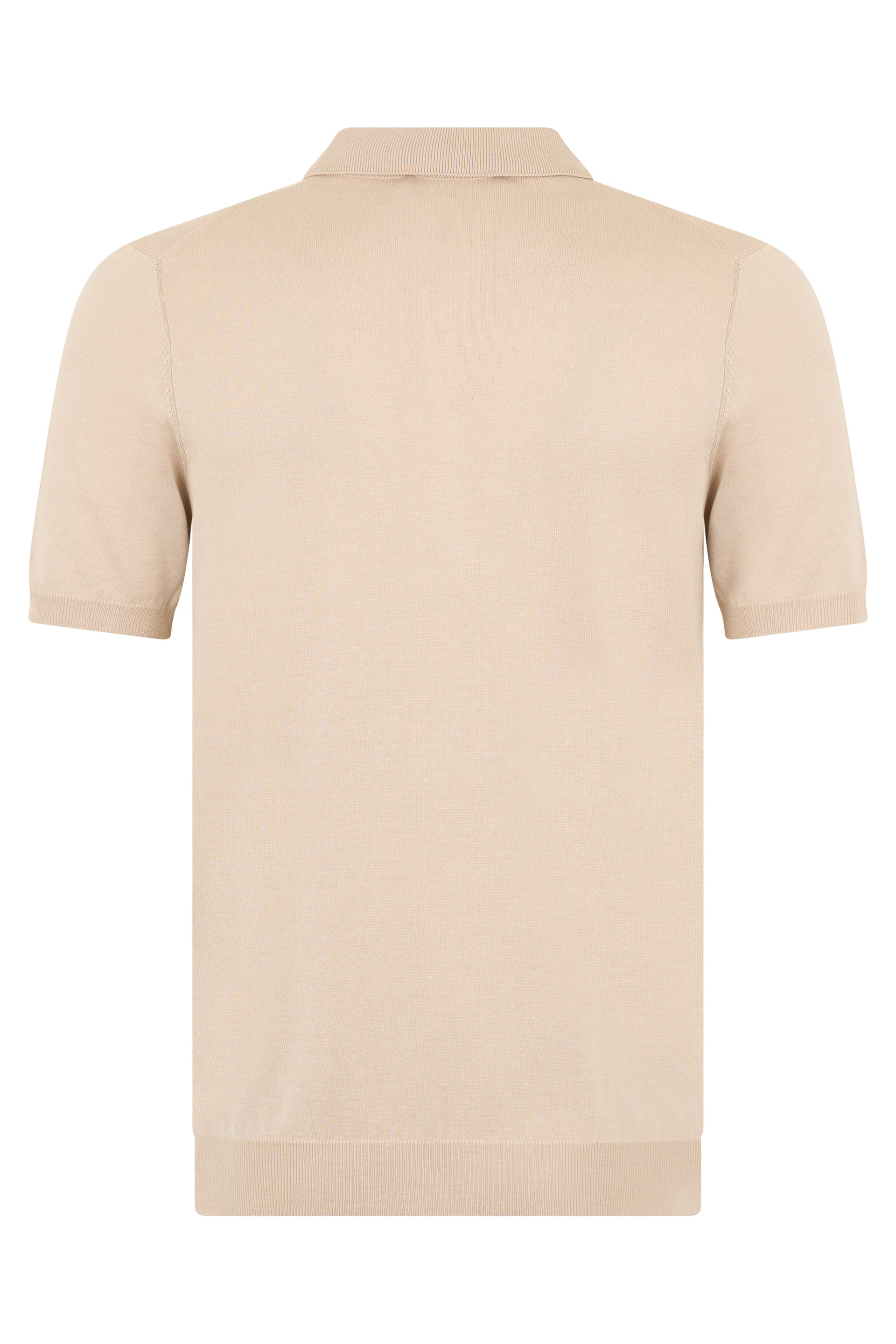 Beige sweater with short sleeves and polo collar with zip.