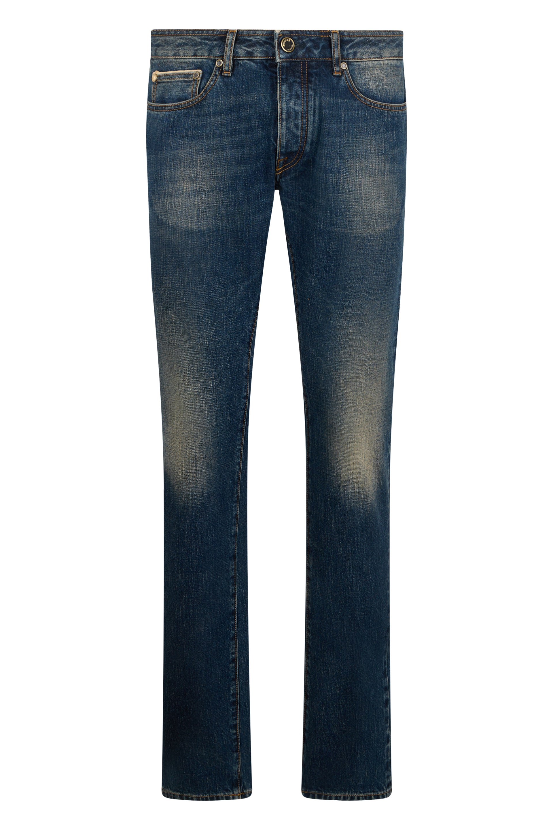 Dark blue straight jeans worn effect