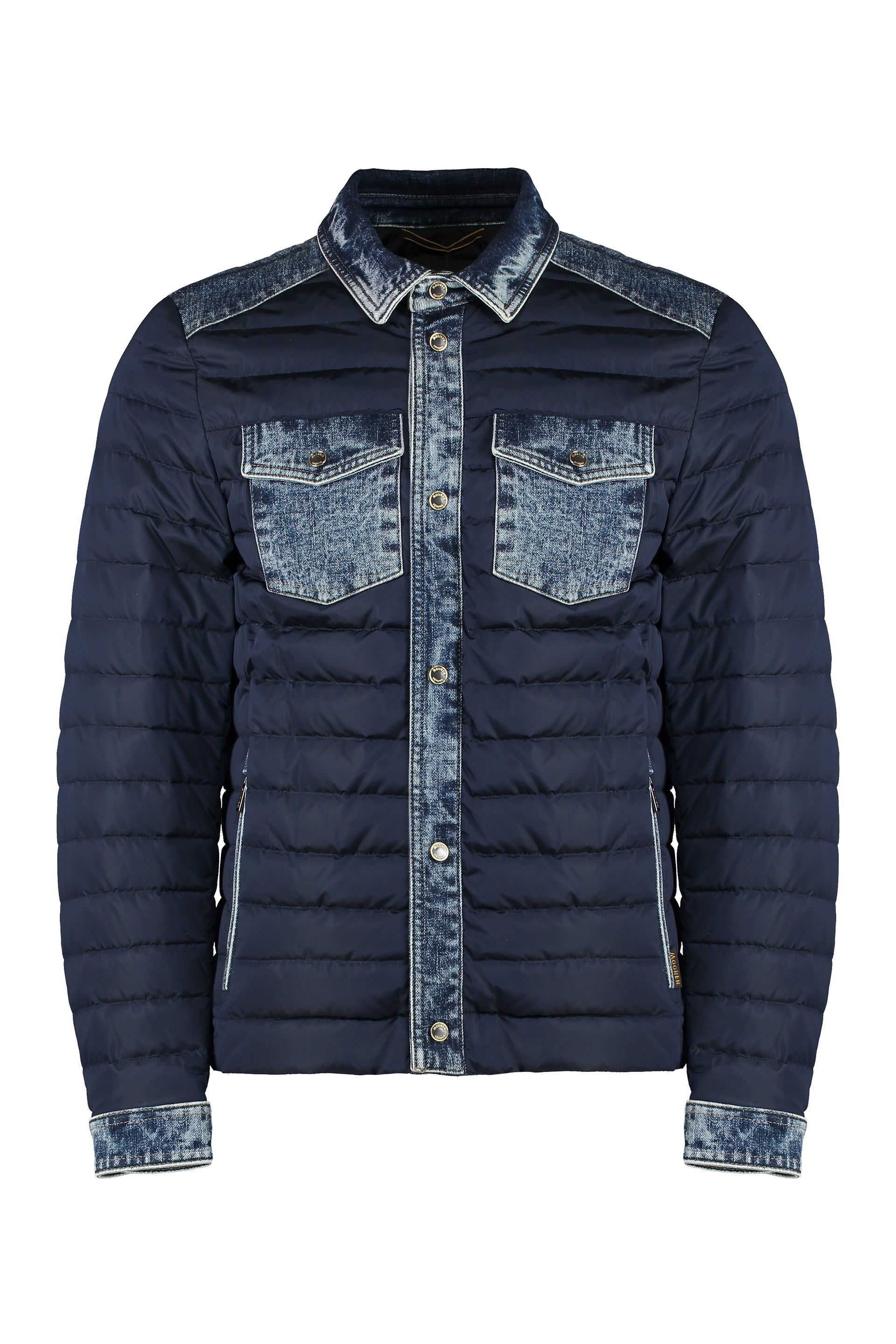 Denim inserts down jacket