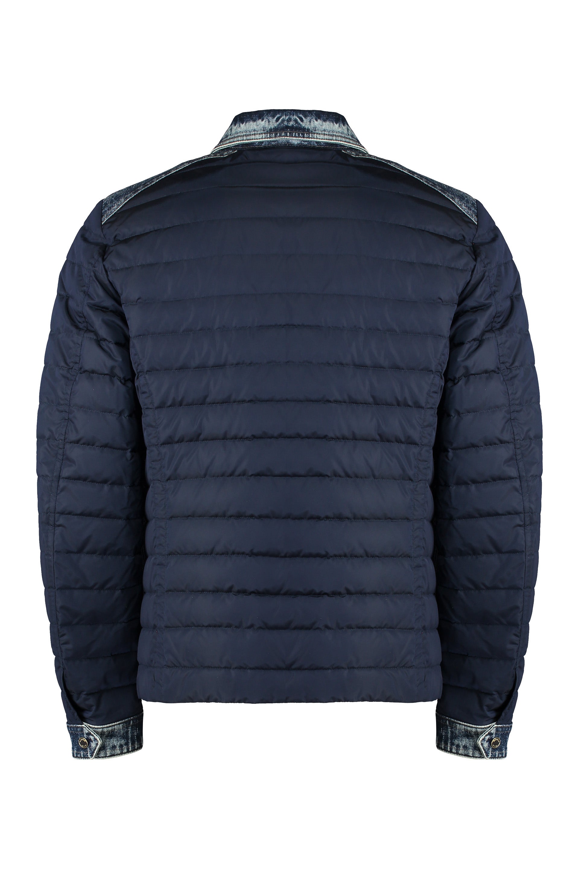 Denim inserts down jacket