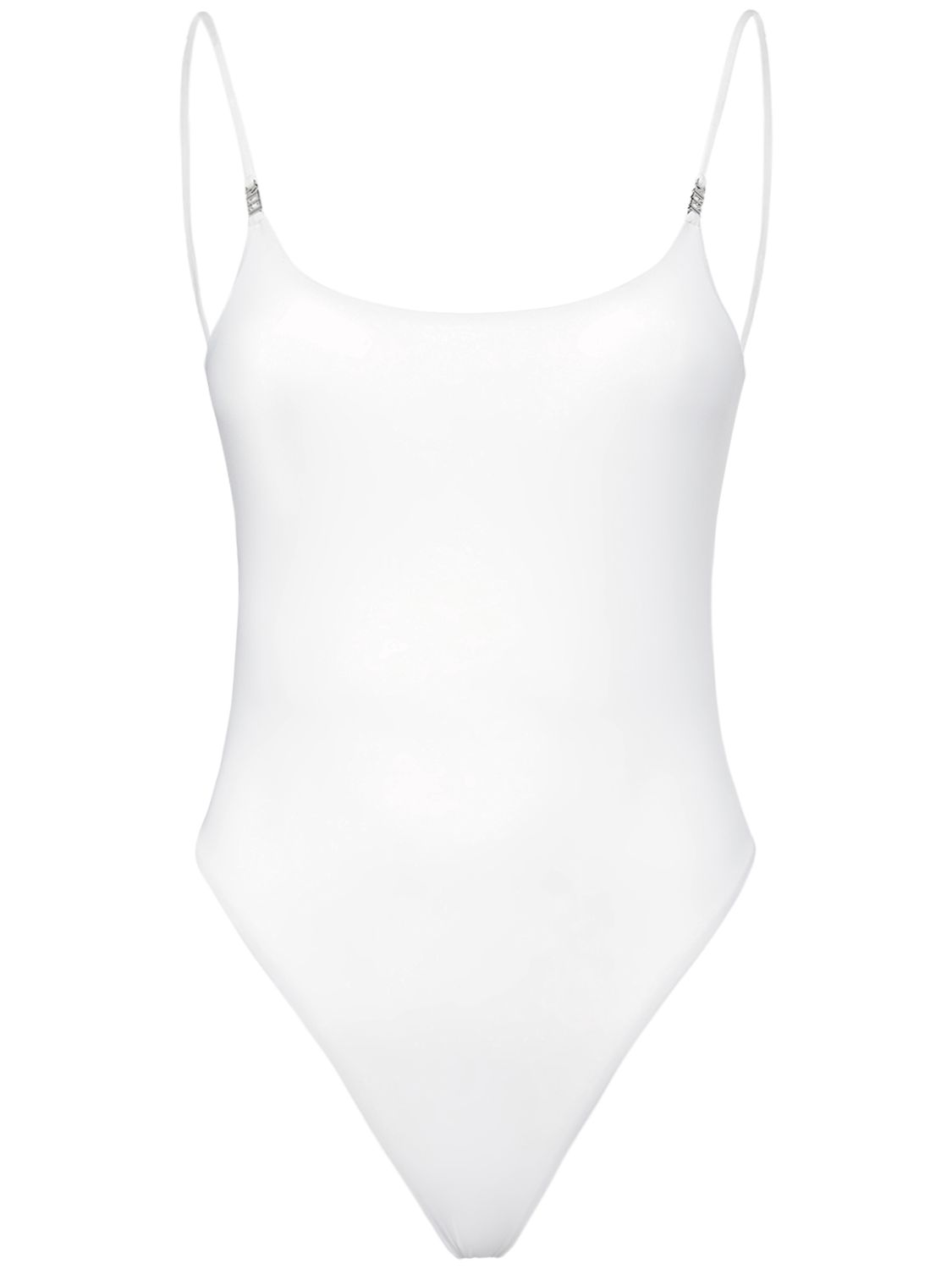 White one-piece swimsuit with thin straps