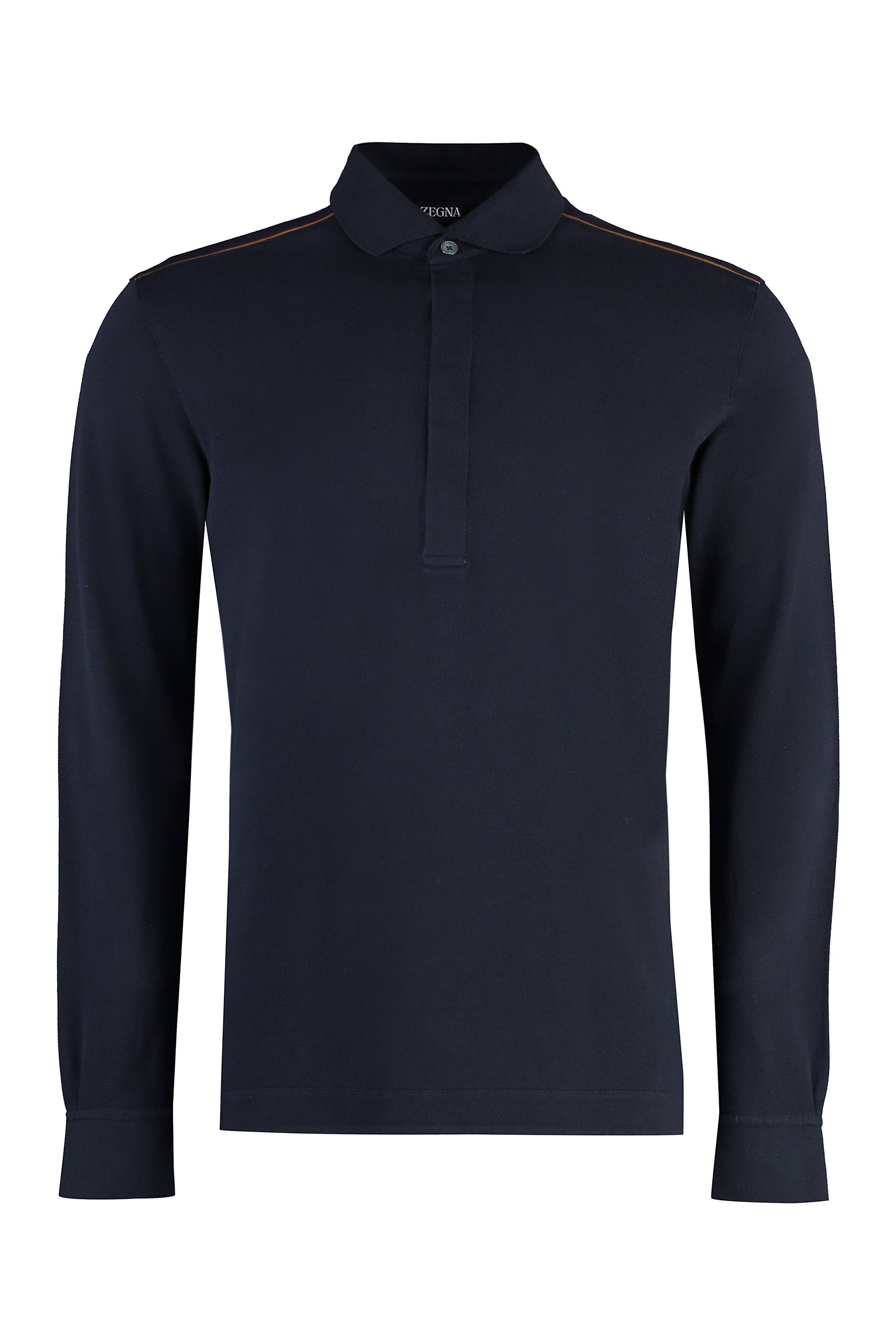 Long sleeve cotton-piqué polo shirt