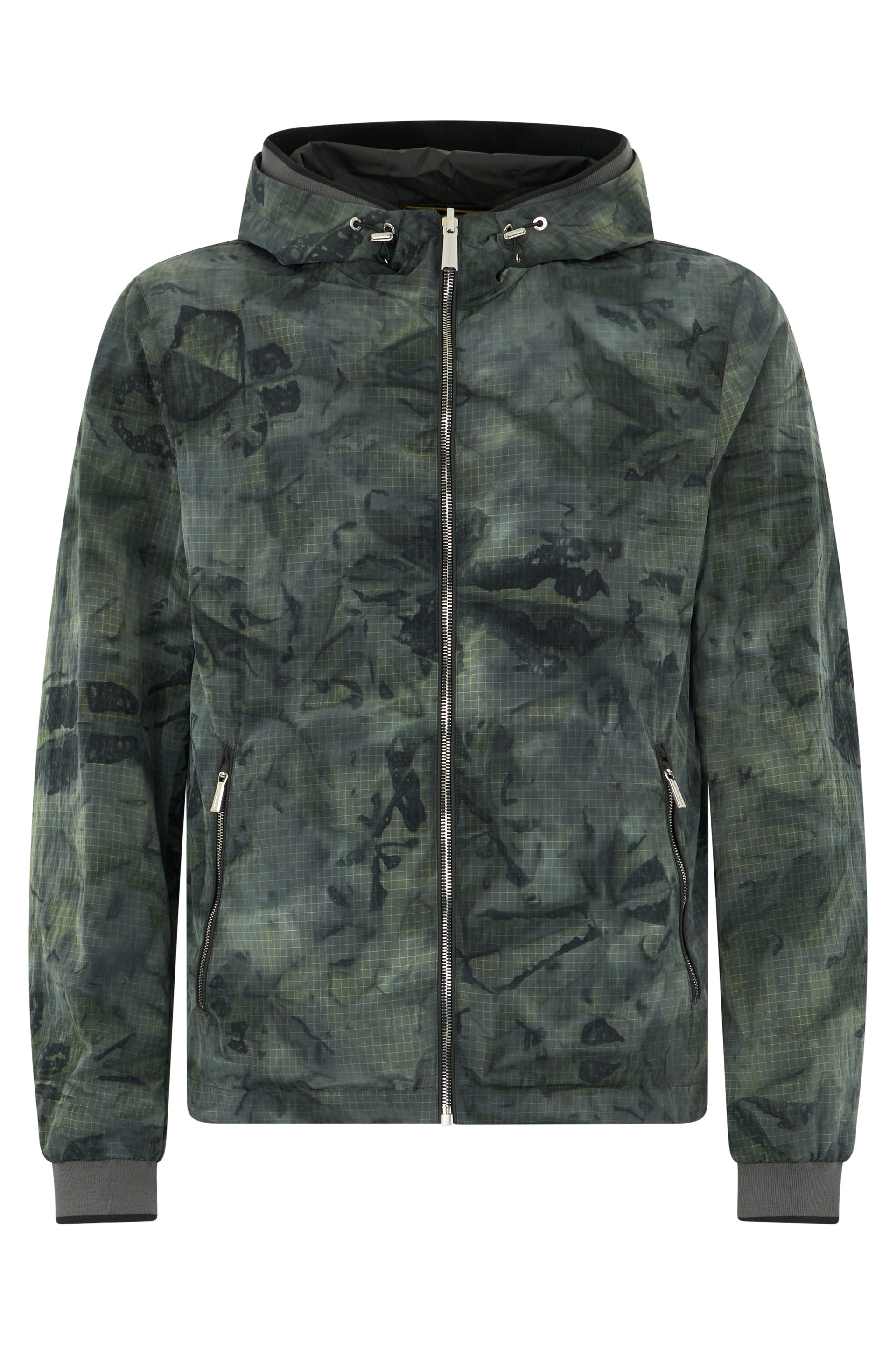 Windbreaker with green hood in nylon