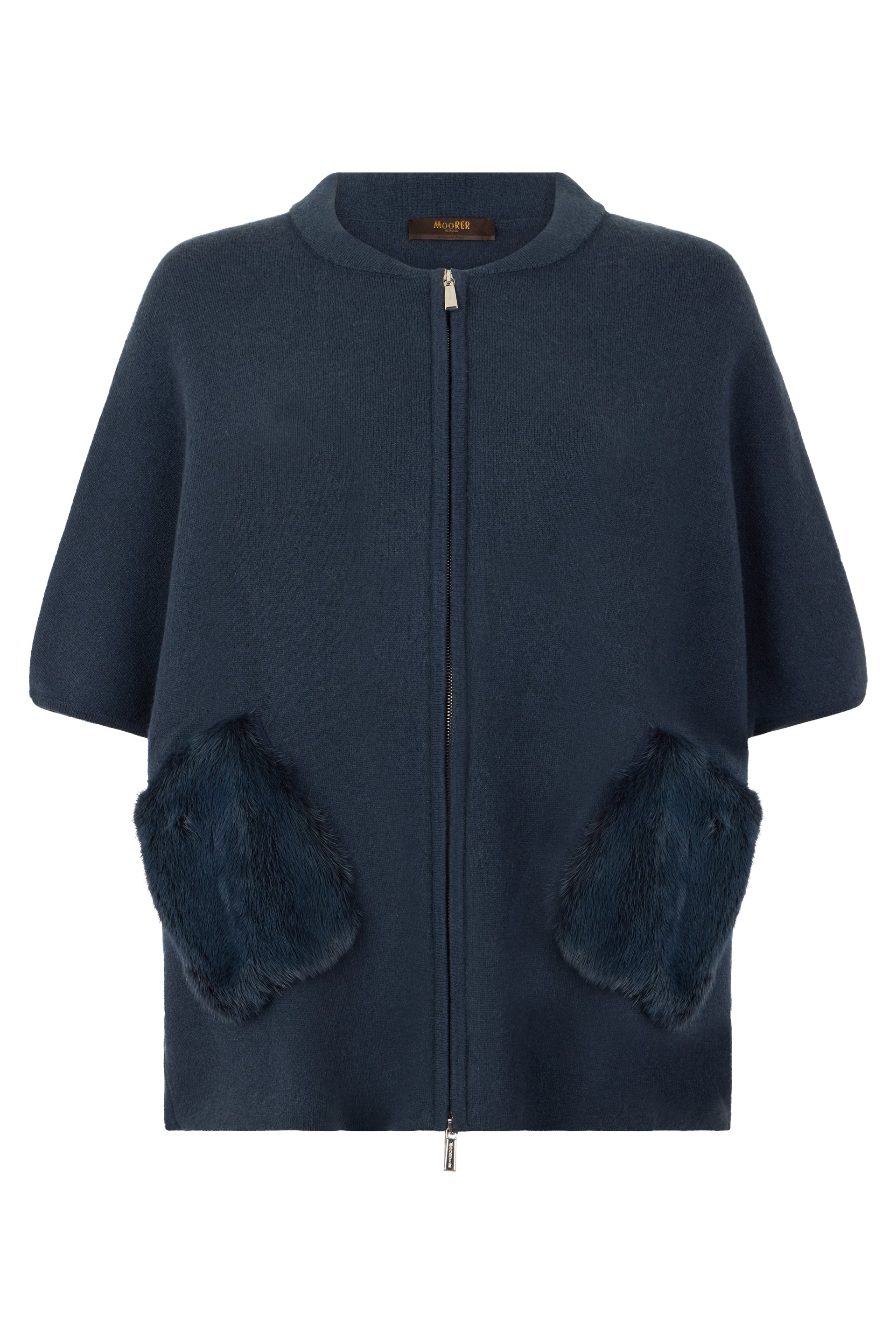 Modern short-sleeve cape in dark blue with zip