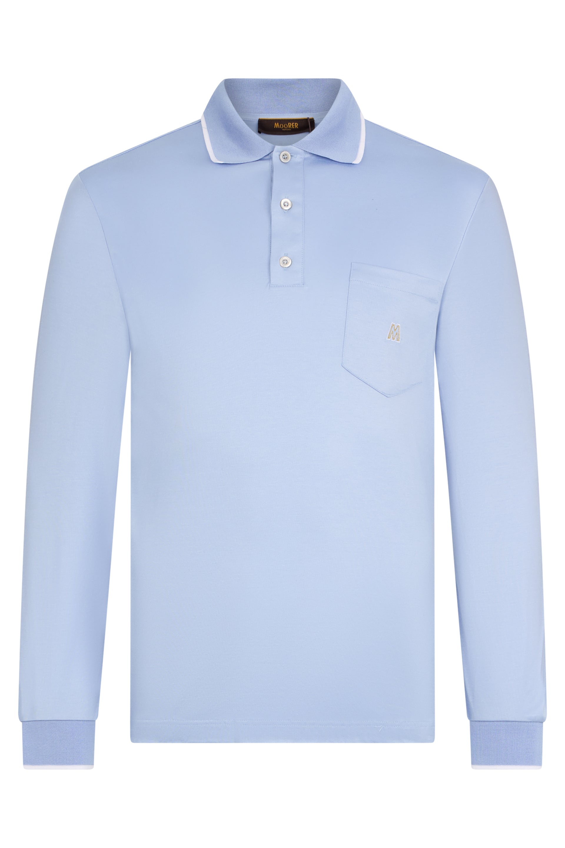 Light blue long-sleeve polo, soft and breathable.
