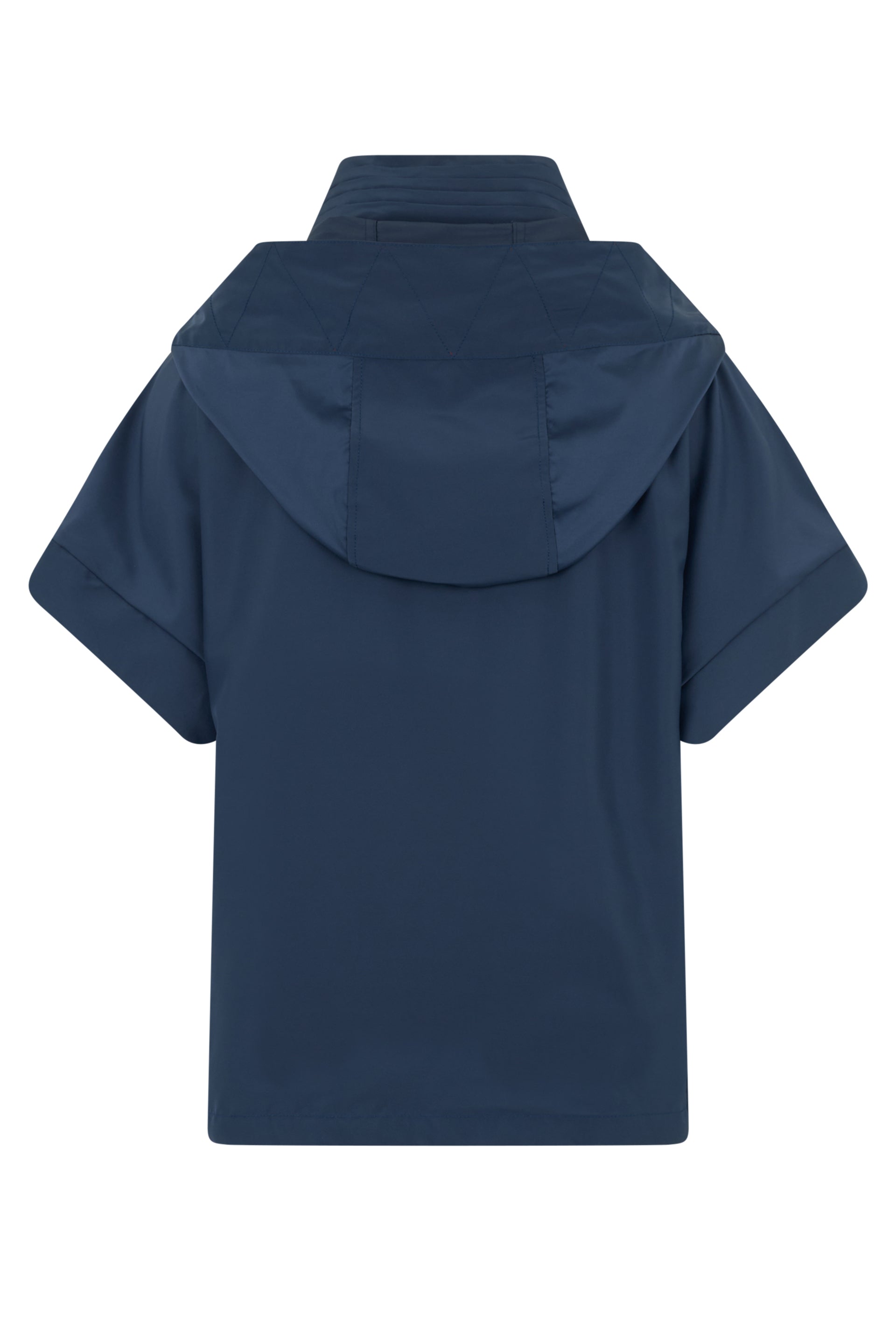 Light blue dark jacket with hood and short sleeves.