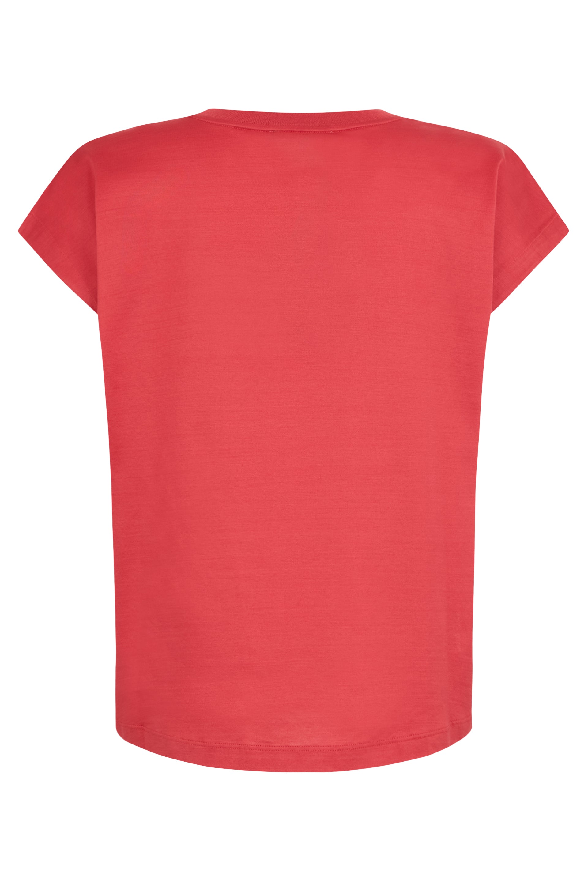 Modern red T-shirt with round neck.