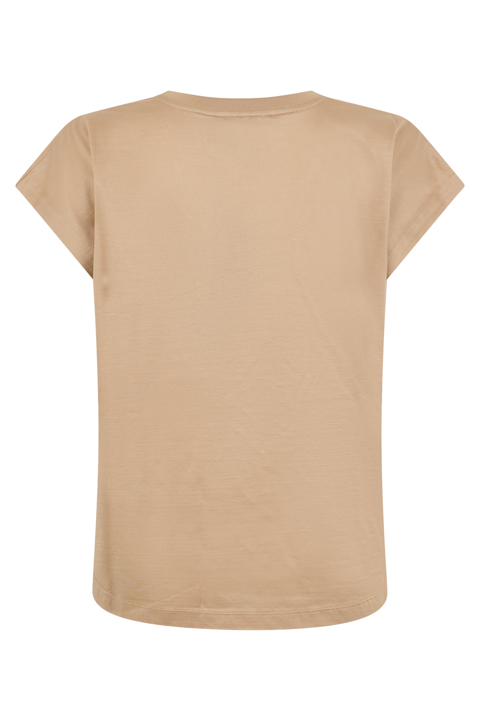 Beige T-shirt with short sleeves and a casual and versatile design.