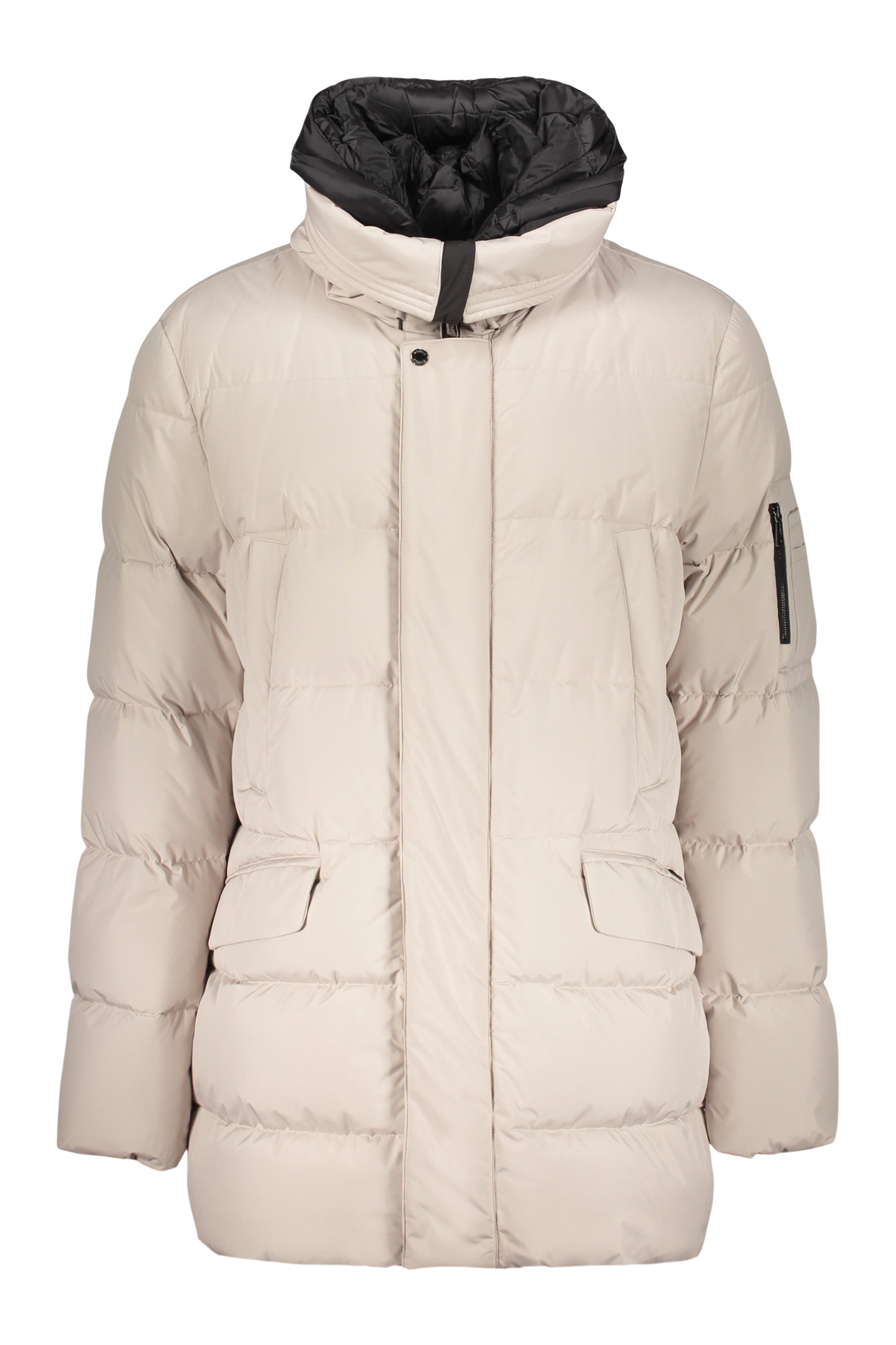 Down jacket with modern hood