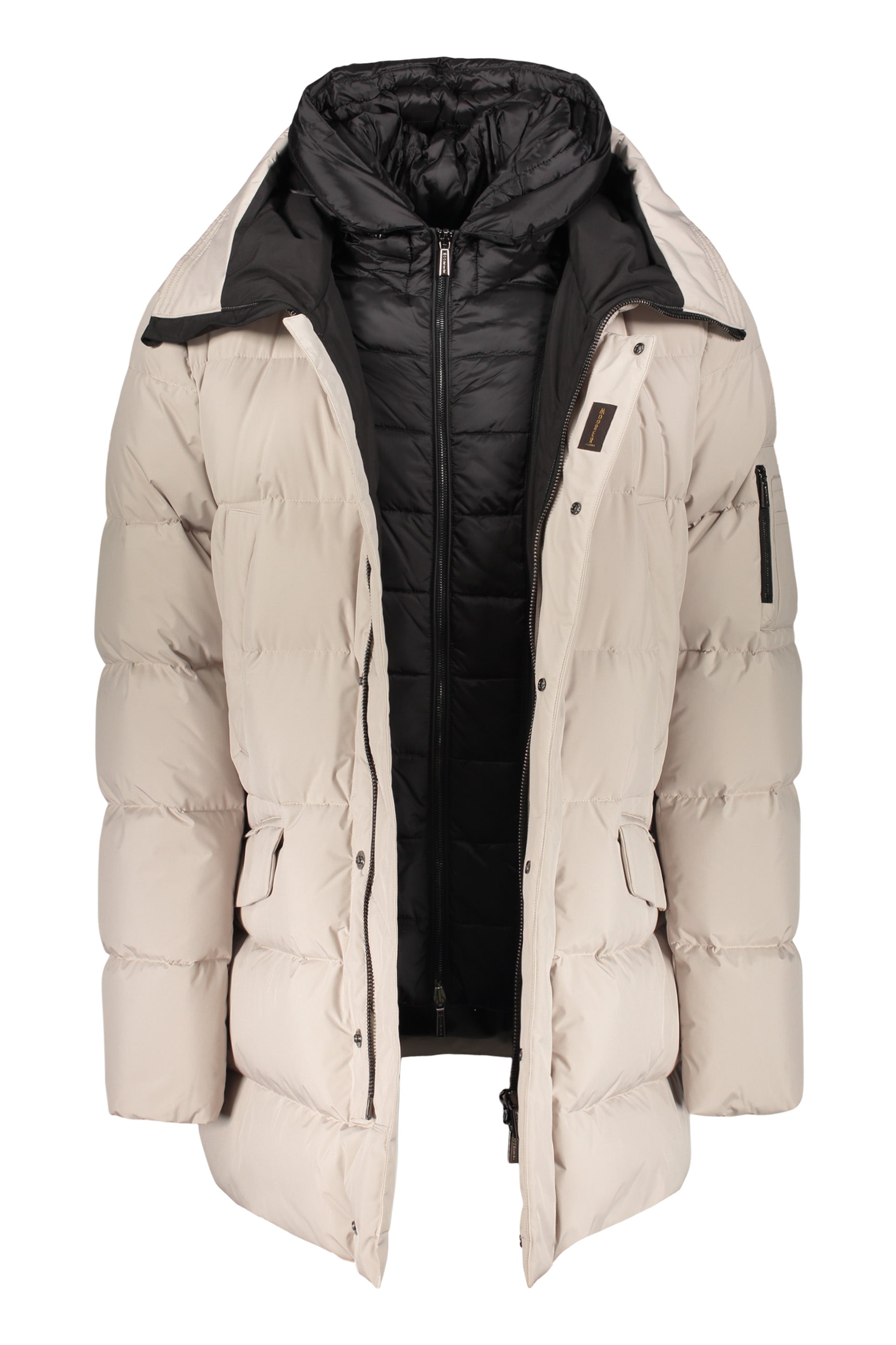 Down jacket with modern hood