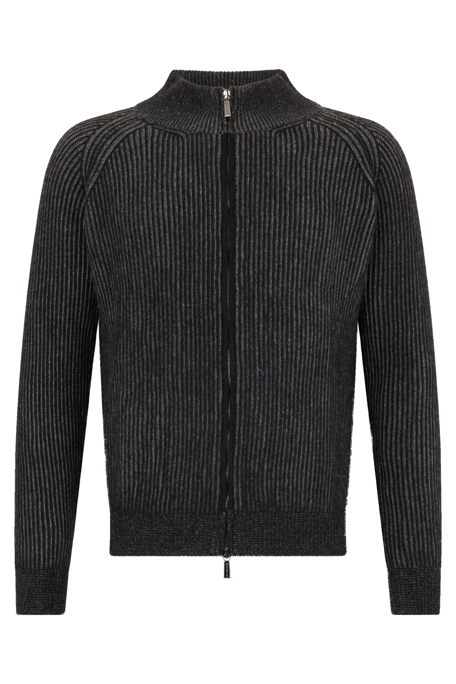 Dark grey sweater with zipper, minimal and versatile.