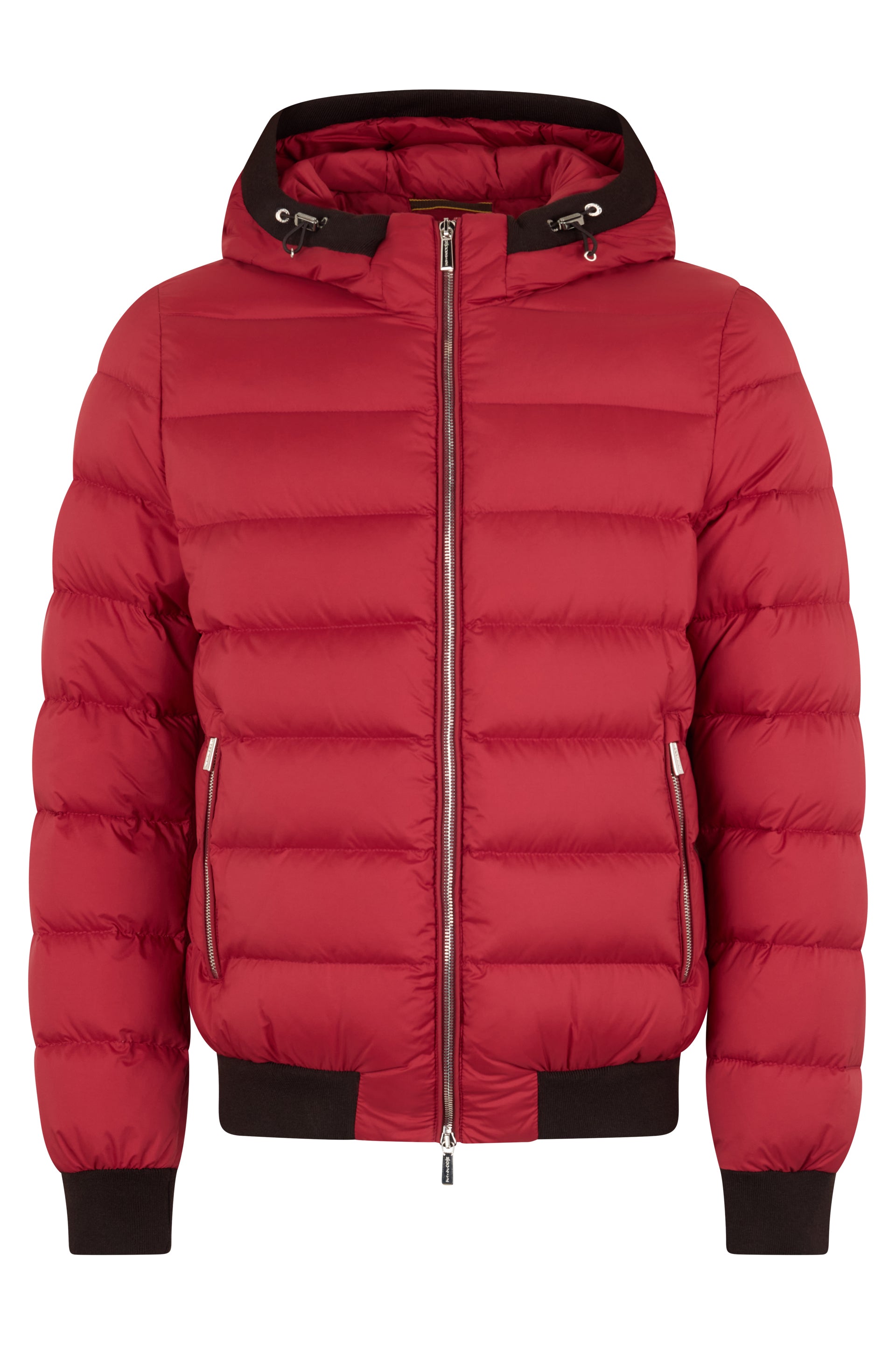 Red padded jacket with modern hood