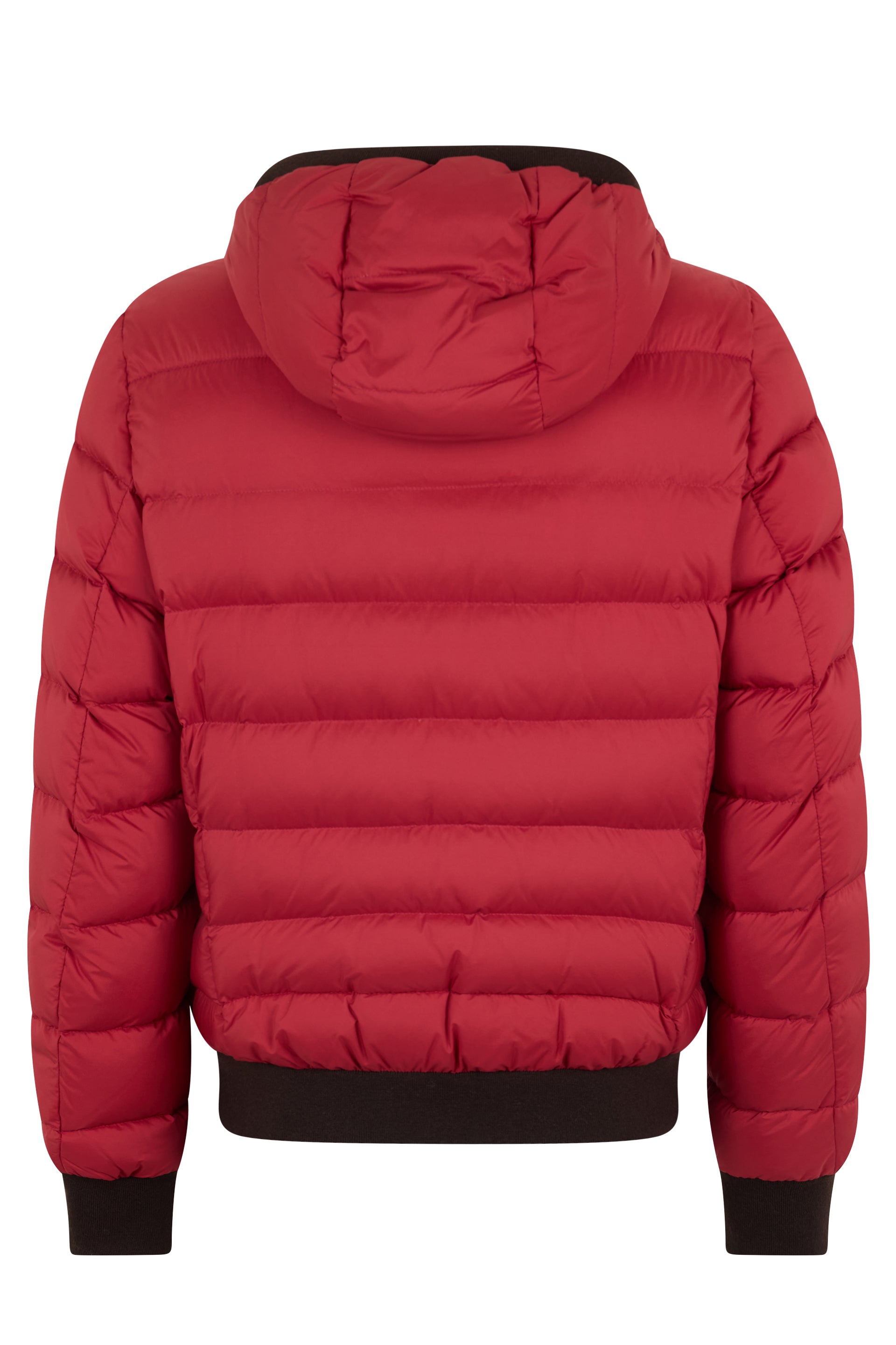 Red padded jacket with modern hood