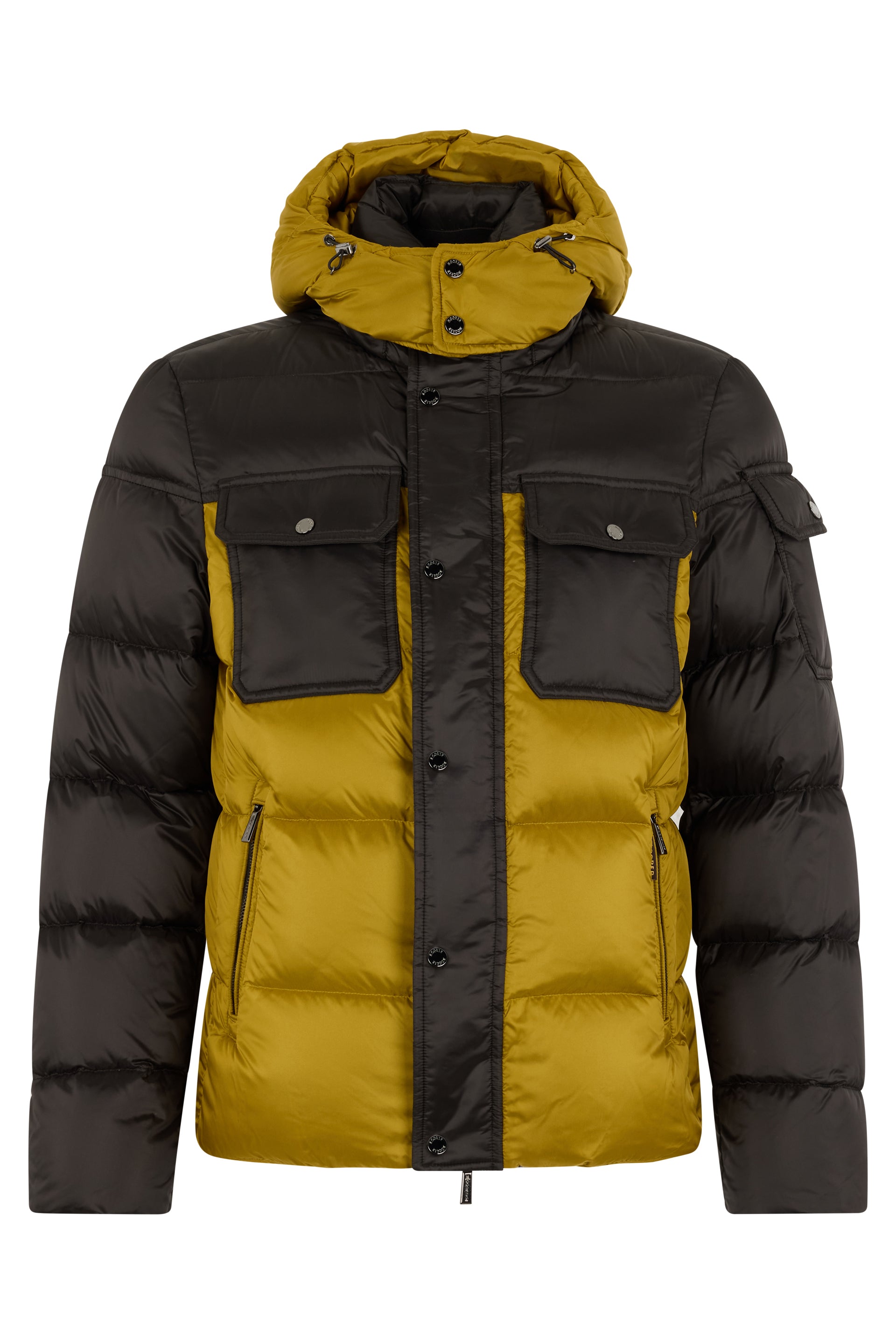 Bicolor padded jacket with removable hood