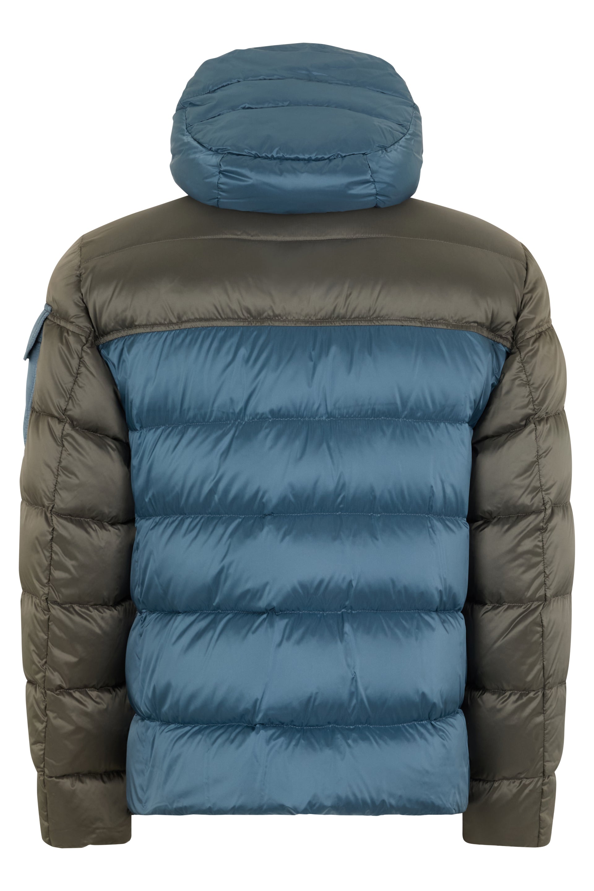 Green and blue padded jacket with hood