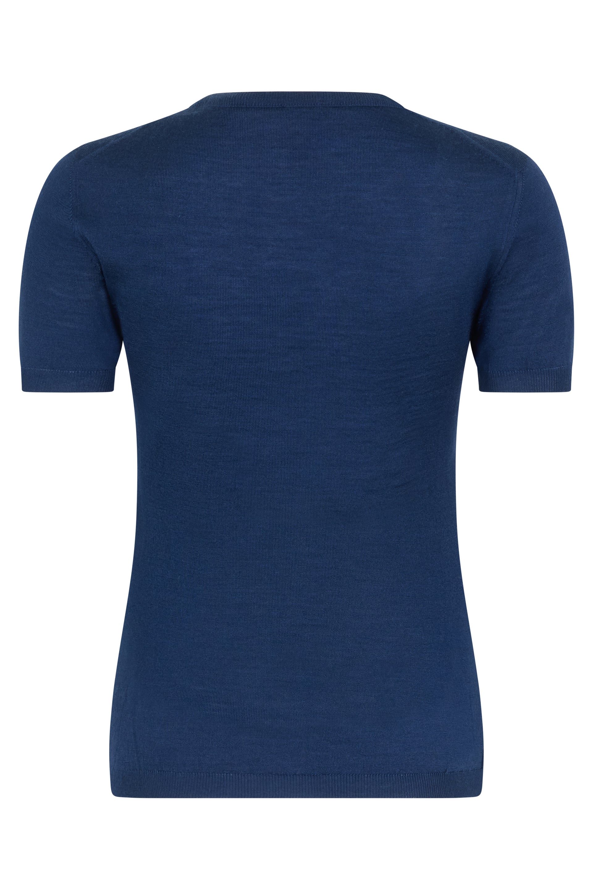 Navy blue sweater with short sleeves and a minimalist and versatile design.