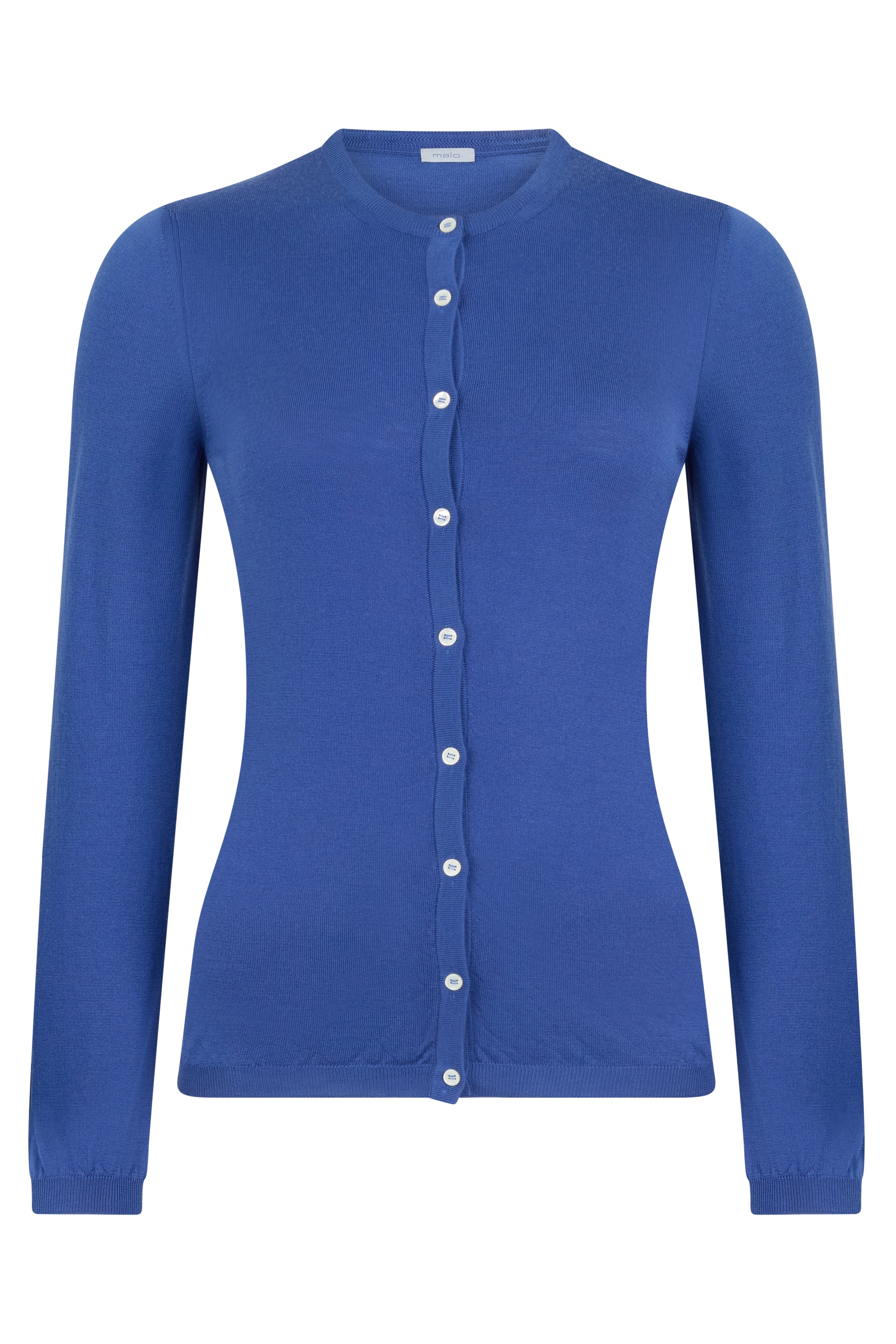 Blue cardigan with long sleeves, elegant and versatile.