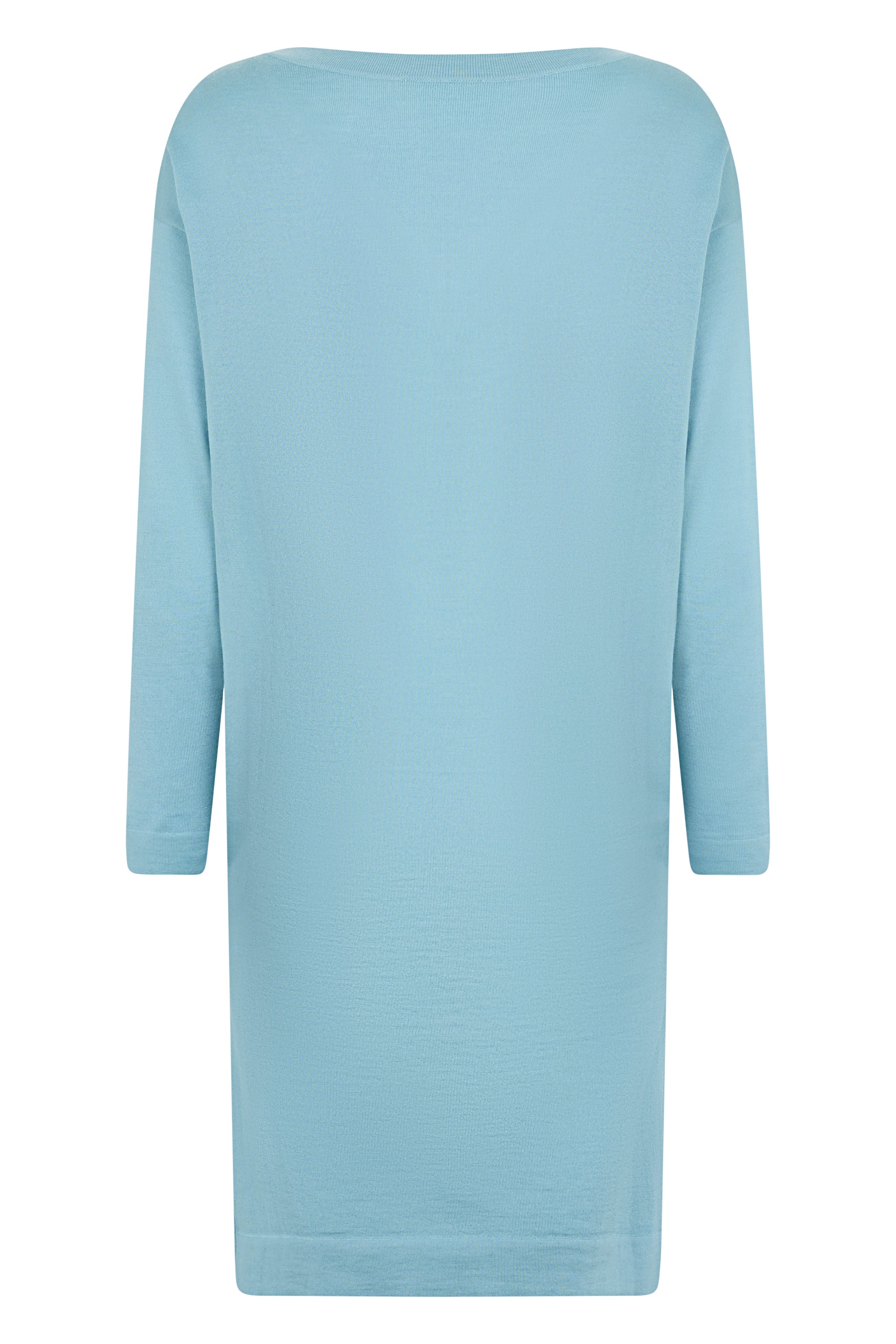 Blue midi dress with V-neck.