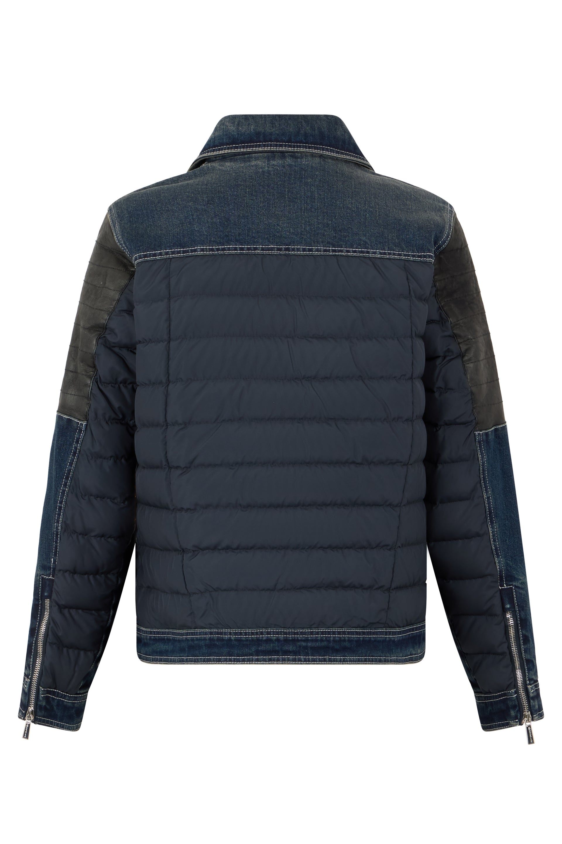 Padded jacket with inserts in dark blue denim