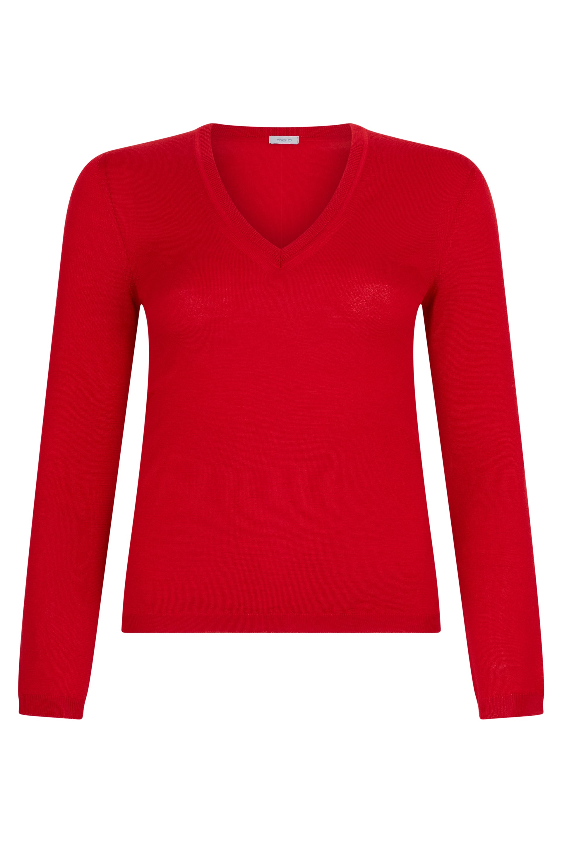 Red sweater with long sleeves and V-neck from elegant and versatile design.