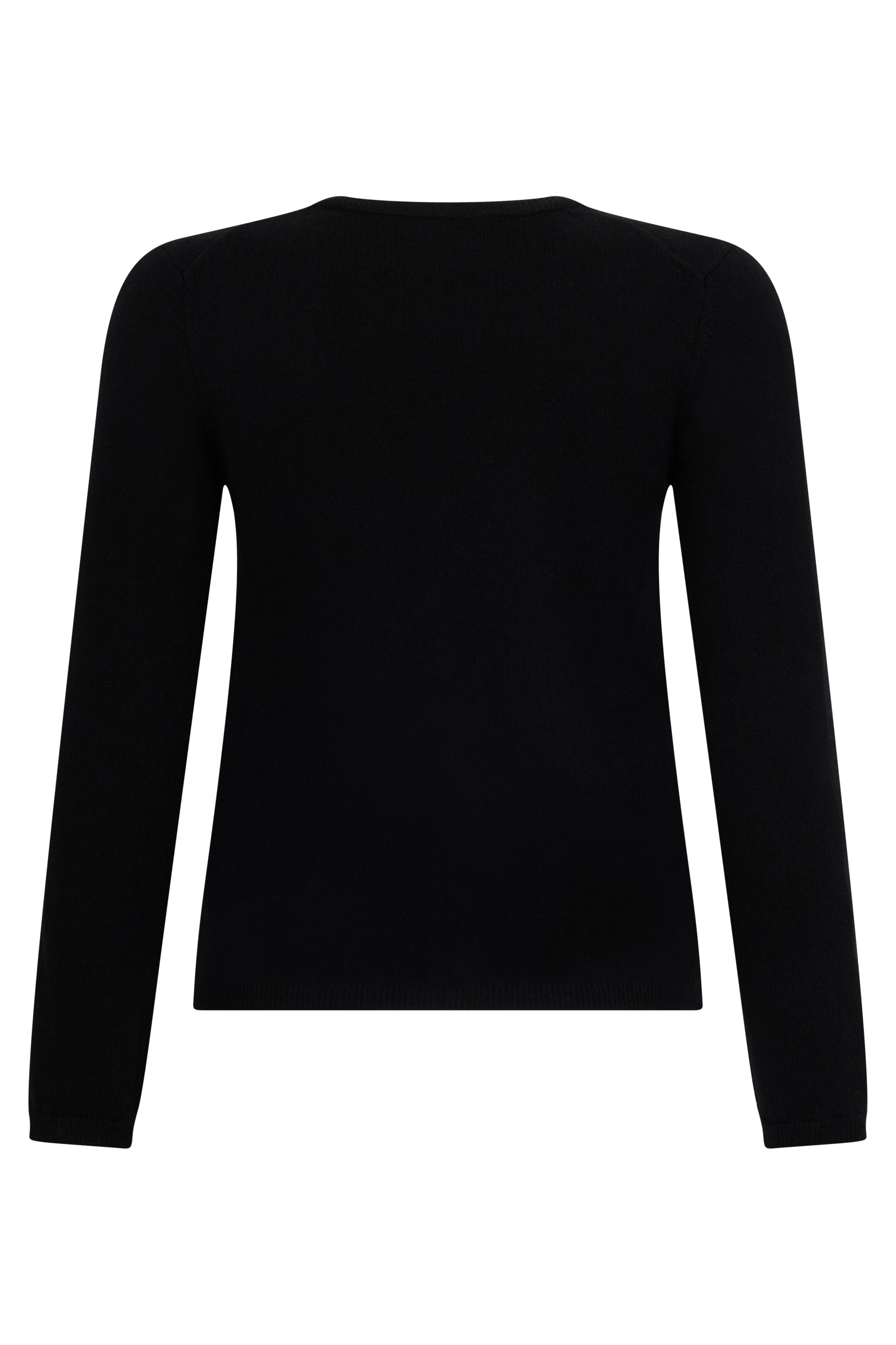 Black sweater with long sleeves and a V-neck, comfortable and elegant.