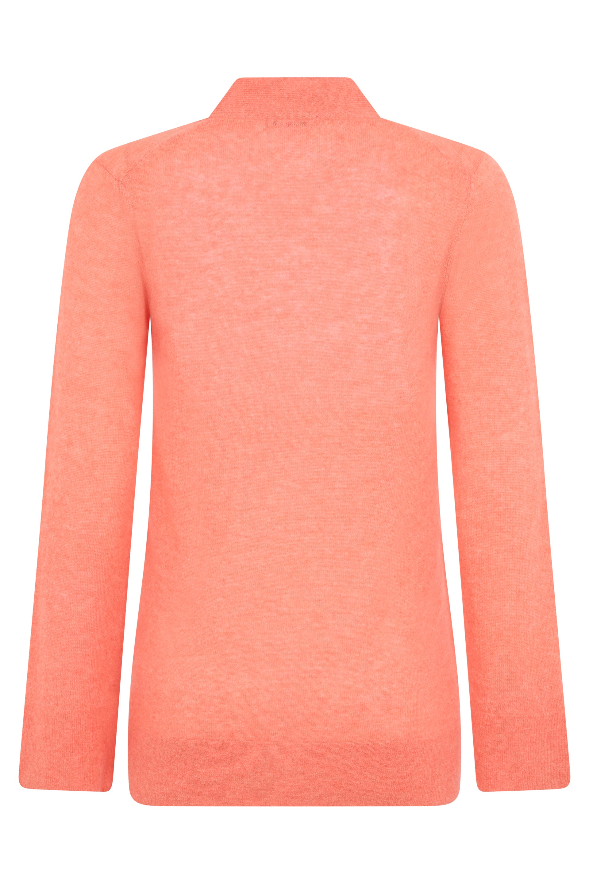 Light coral-colored sweater with melange pattern, V-neck, and straight long sleeves for a casual and fashionable look.