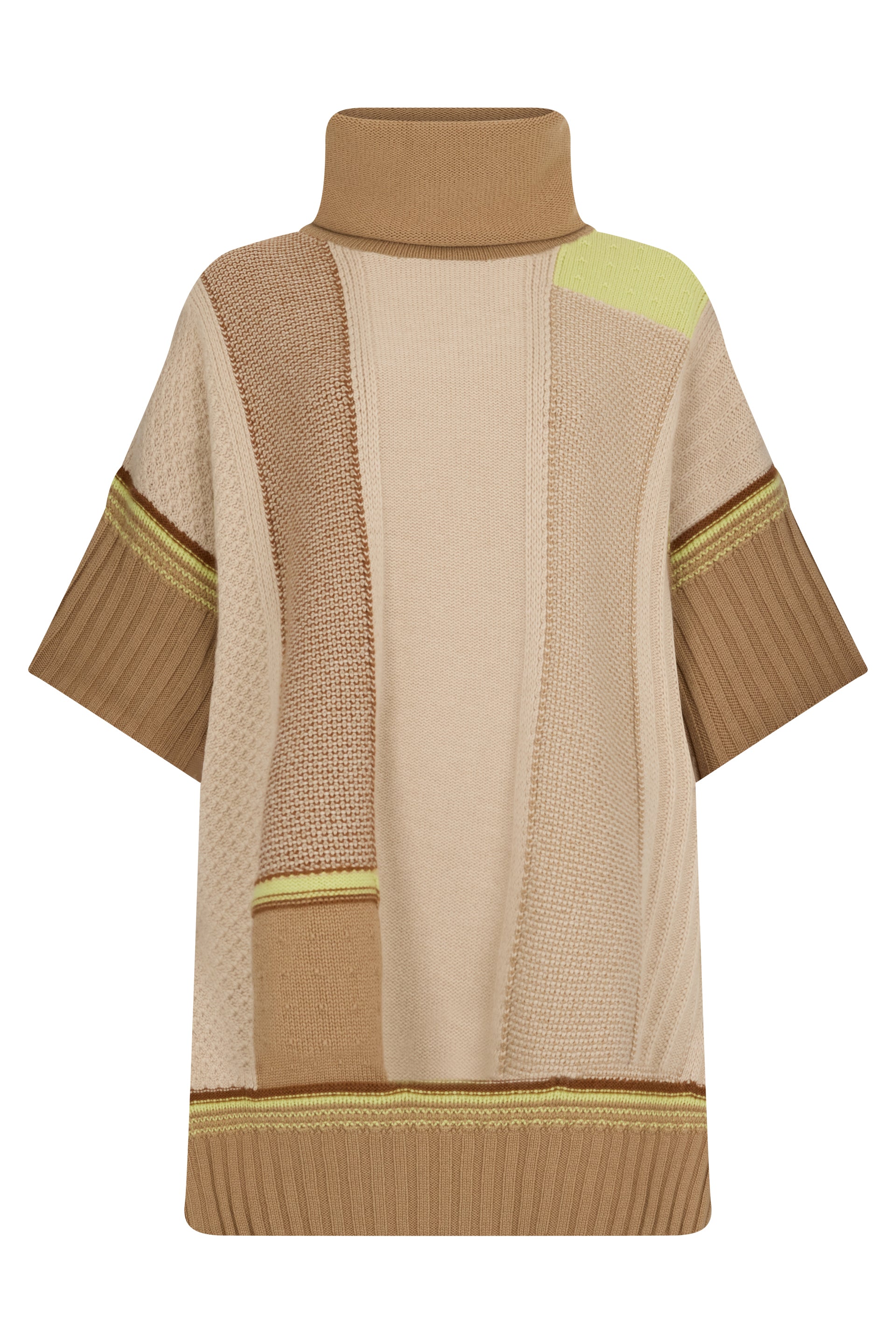 Oversized sweater with short sleeves in shades of beige and brown. Comfortable and sophisticated design.