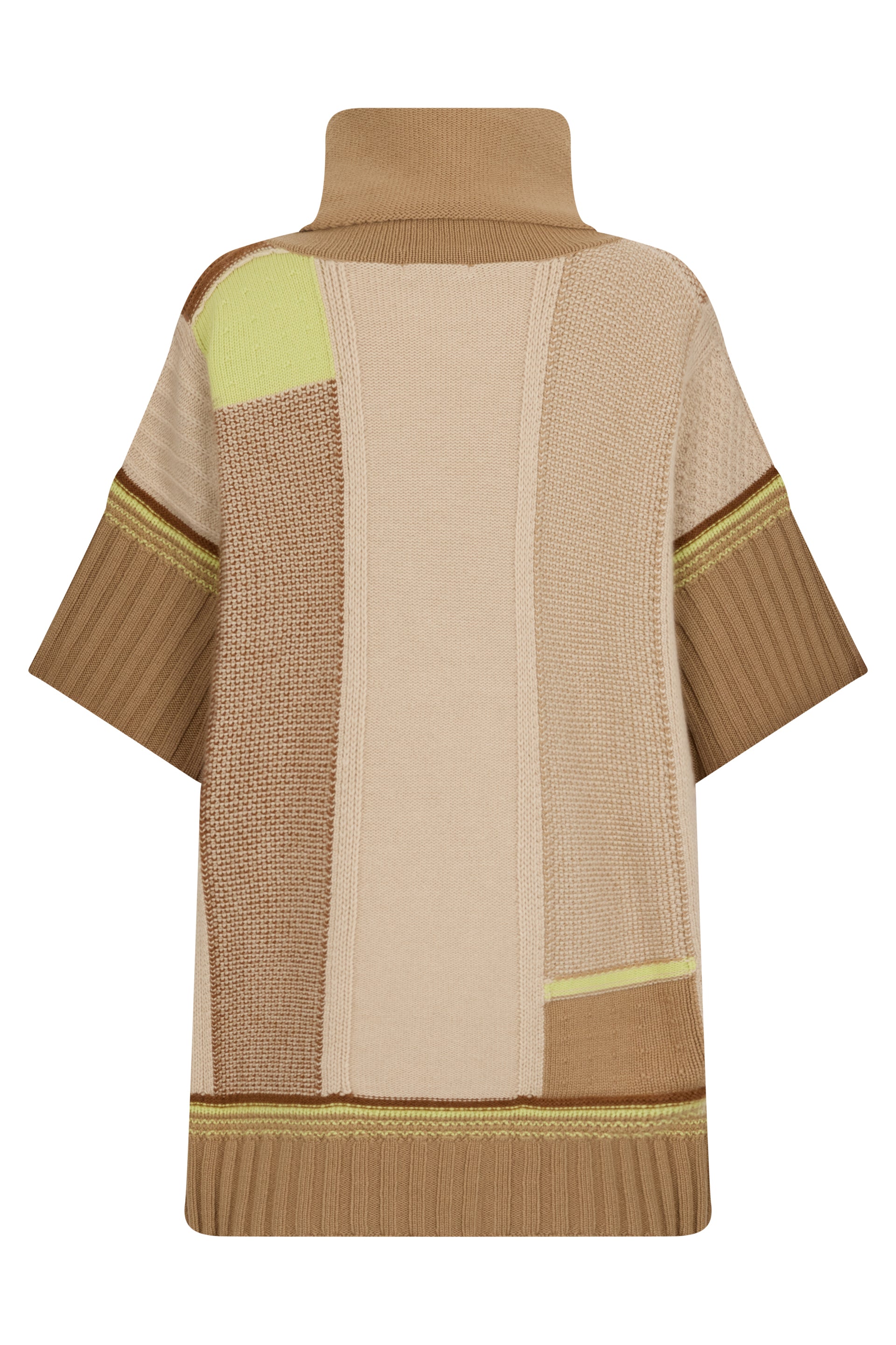 Oversized sweater with short sleeves in shades of beige and brown. Comfortable and sophisticated design.