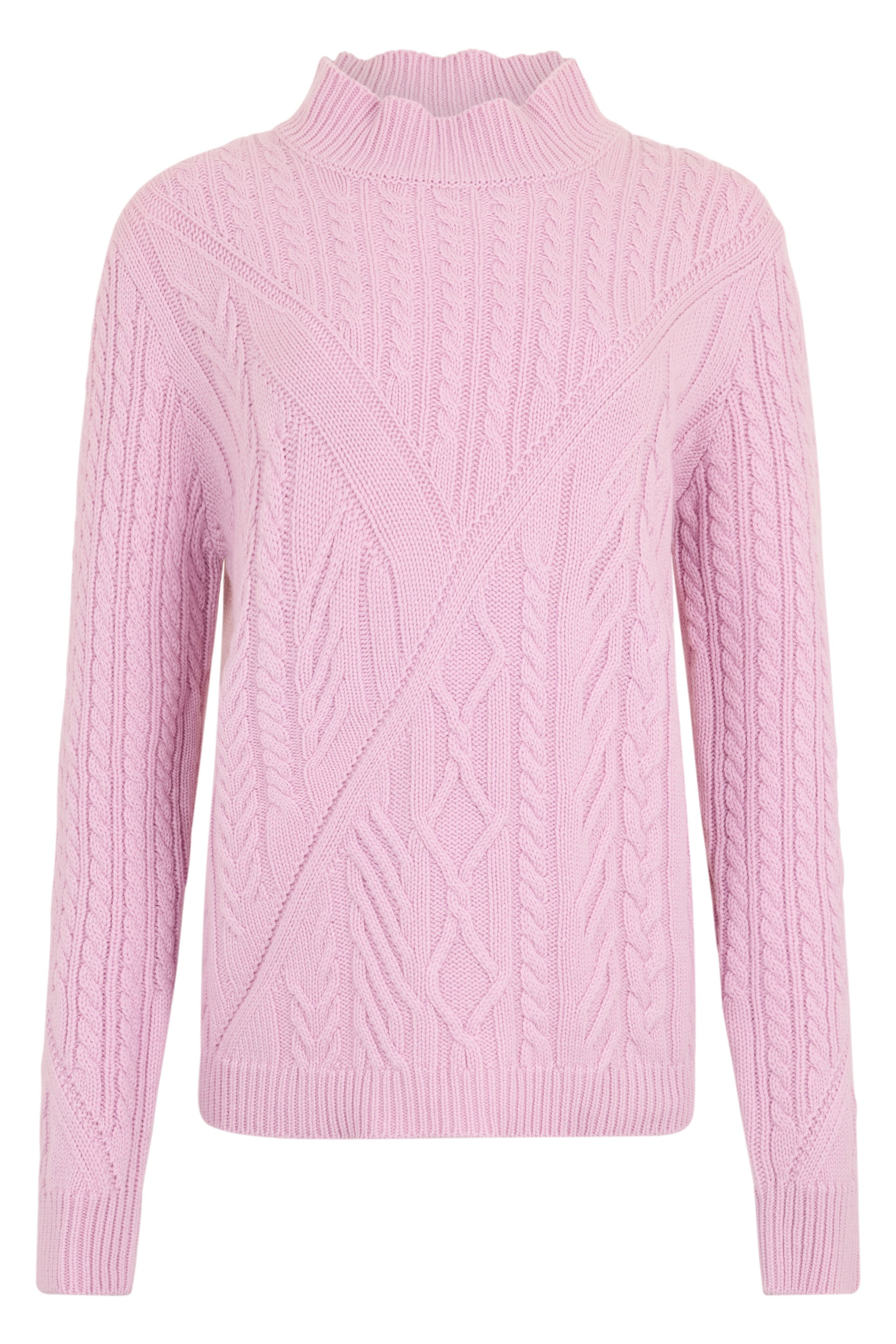 Light pink sweater with a semi-high collar and an elegant design.