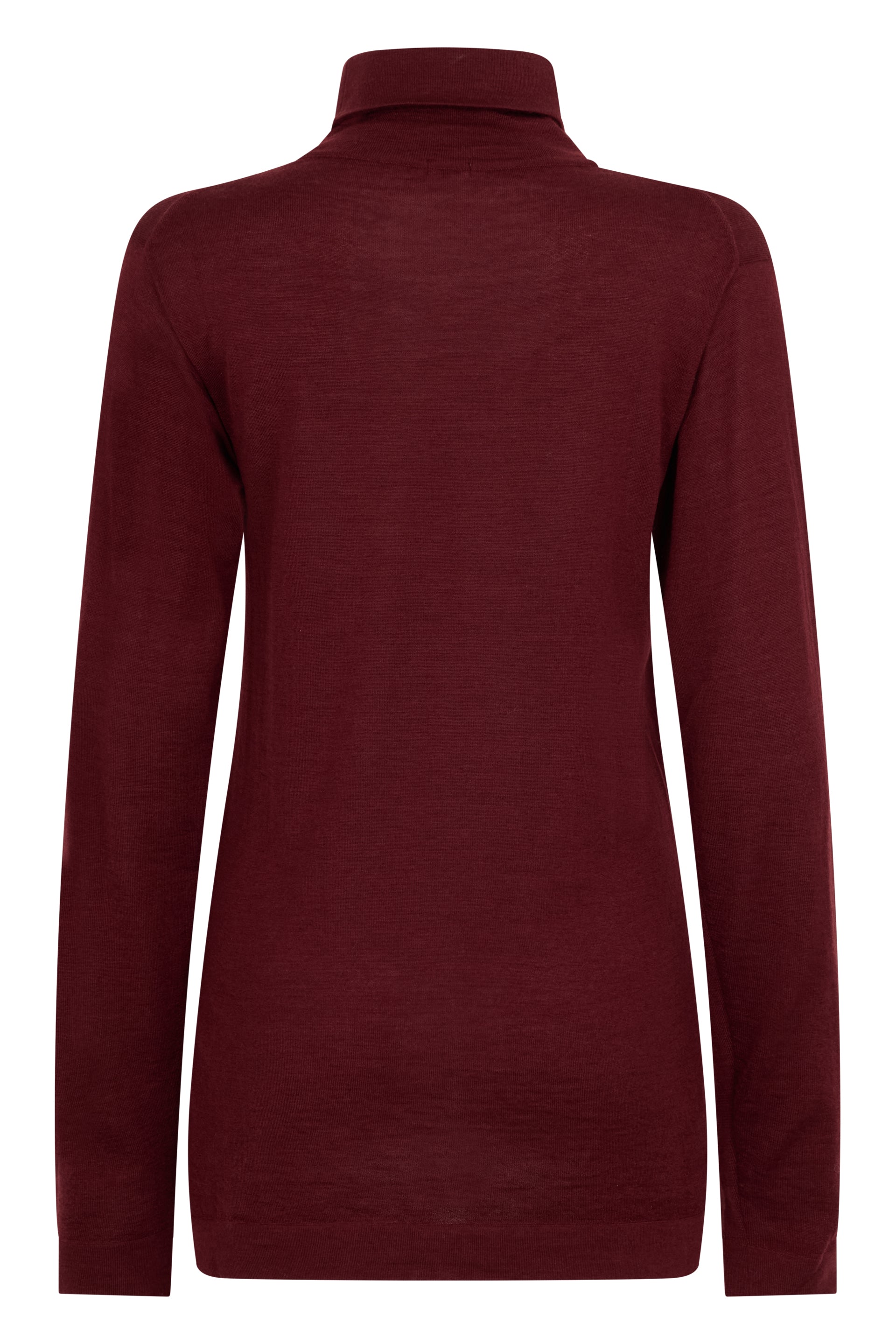 Burgundy turtleneck sweater, elegant and comfortable.