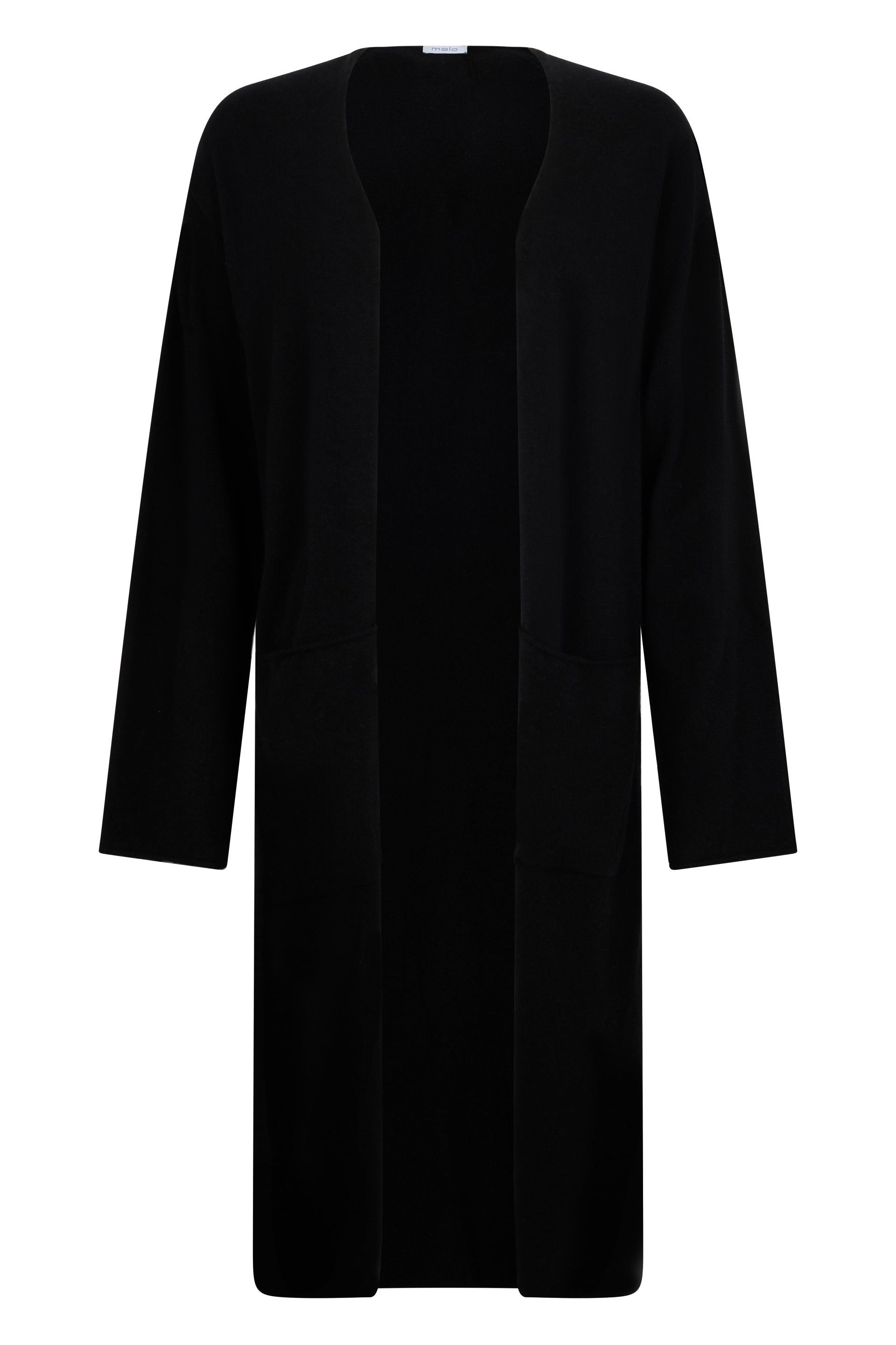 Long black cardigan with elegant and versatile design.